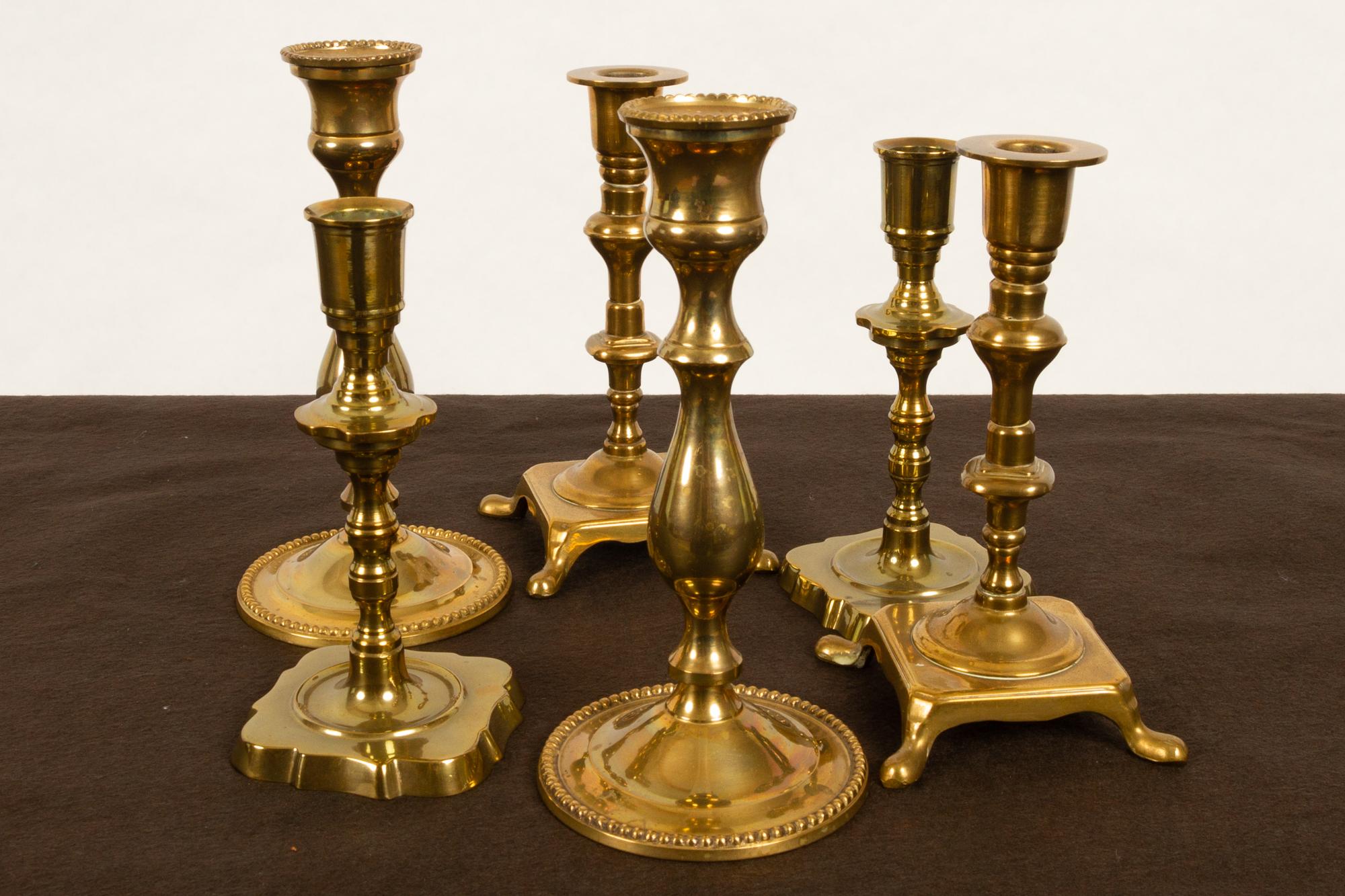 Brass Candleholders, 19th Century, Set of 6 10