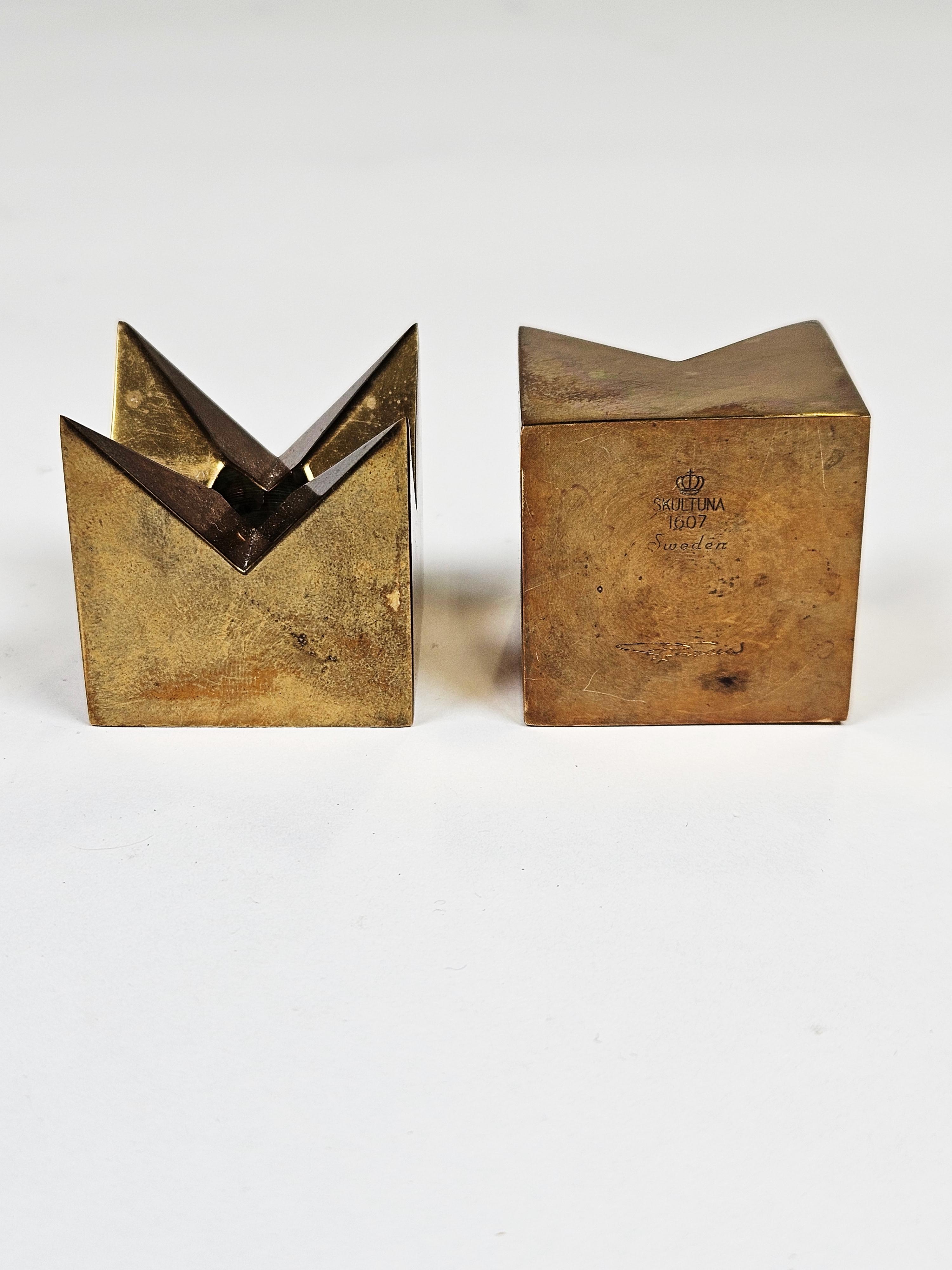 Brass candle holders by Pierre Forssell for Skultuna, Sweden, 1960s In Good Condition For Sale In Eskilstuna, SE