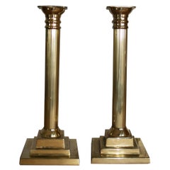 Brass Candle Holders Column-Shaped Grand Tour Style, Set Brass Candle Holders Column-Shaped Grand Tour Style, Set