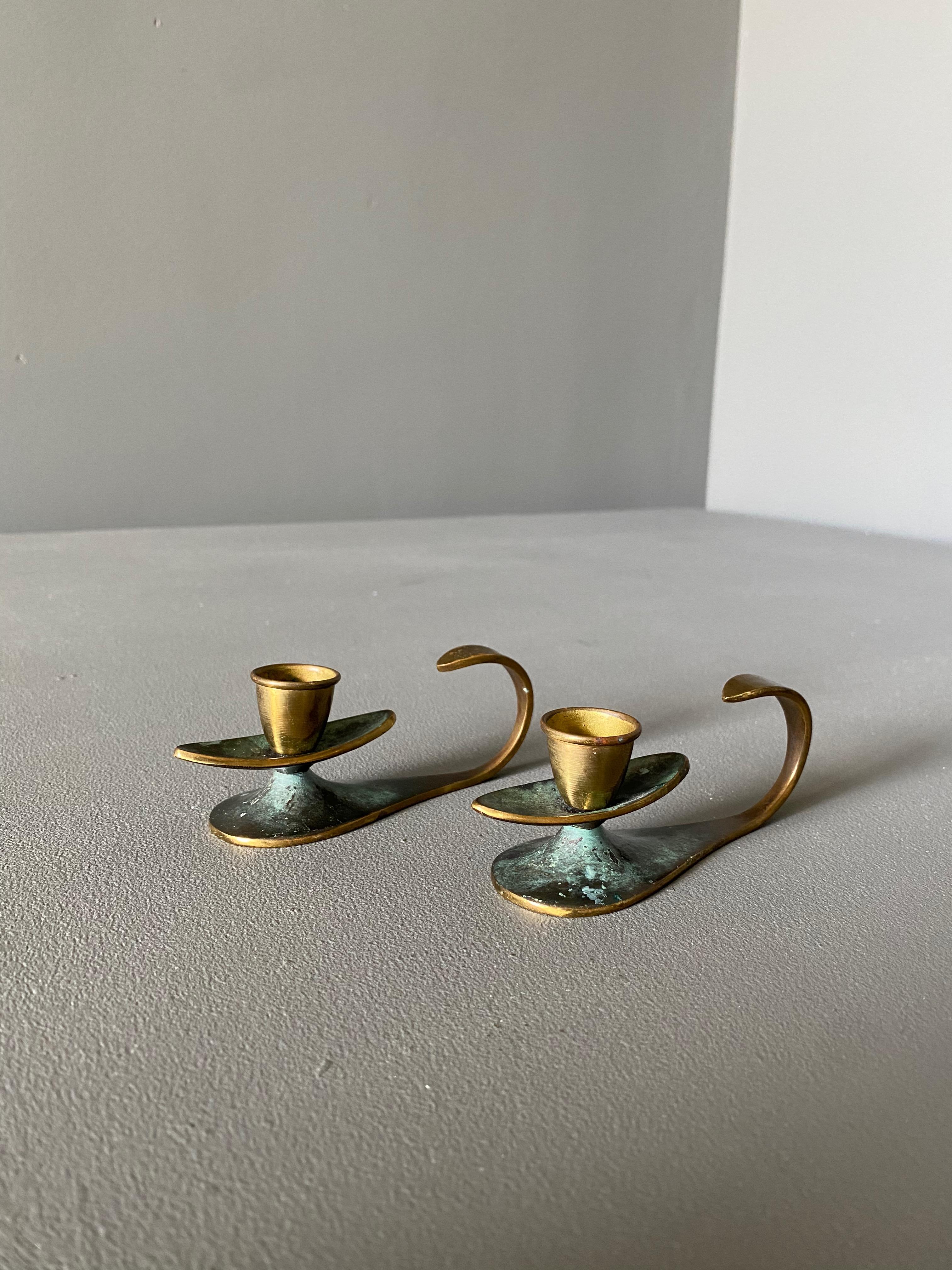 Brass candle holders made in Israel, circa 1960.