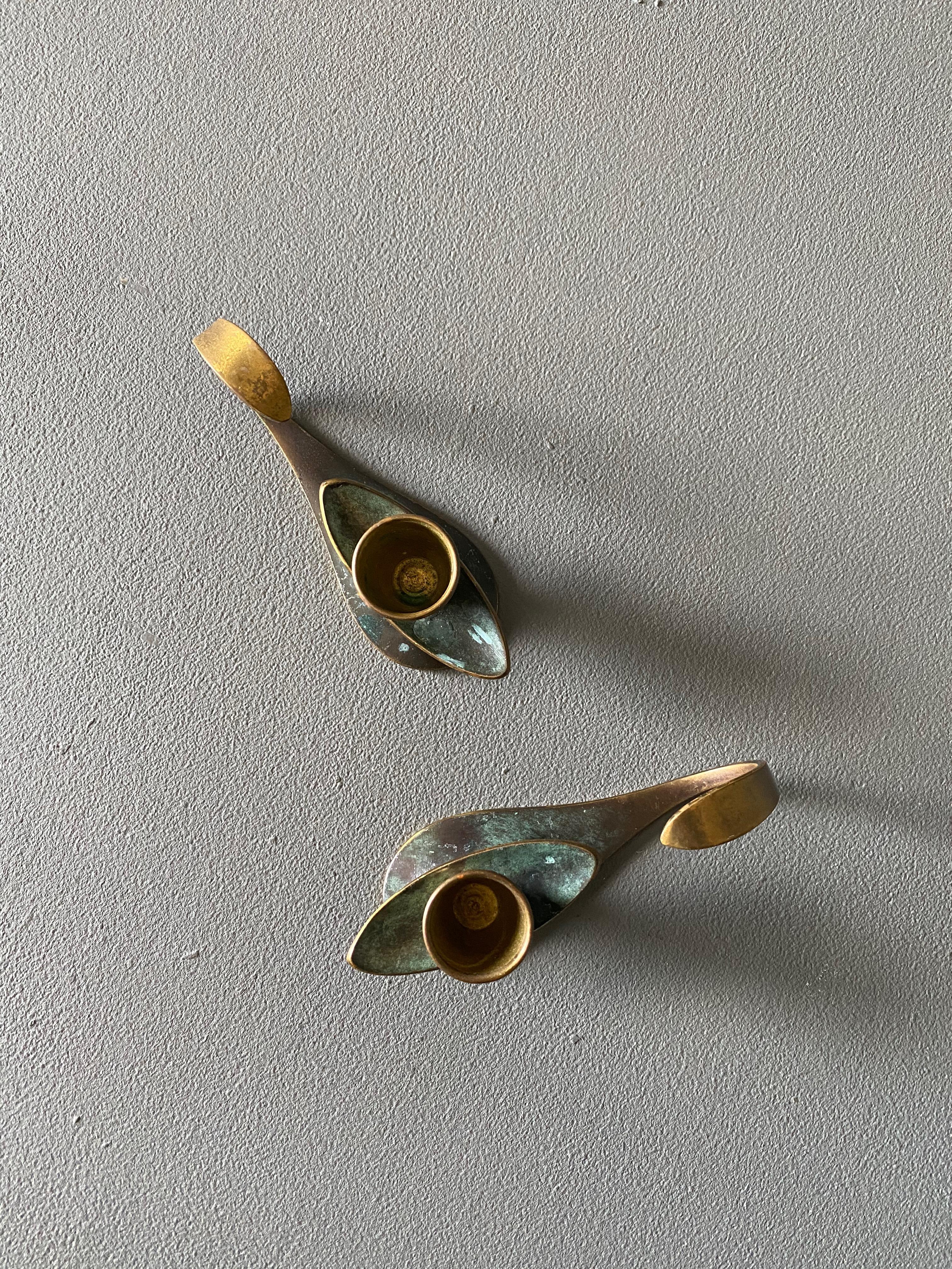 Israeli Brass Candle Holders Made in Israel, circa 1960