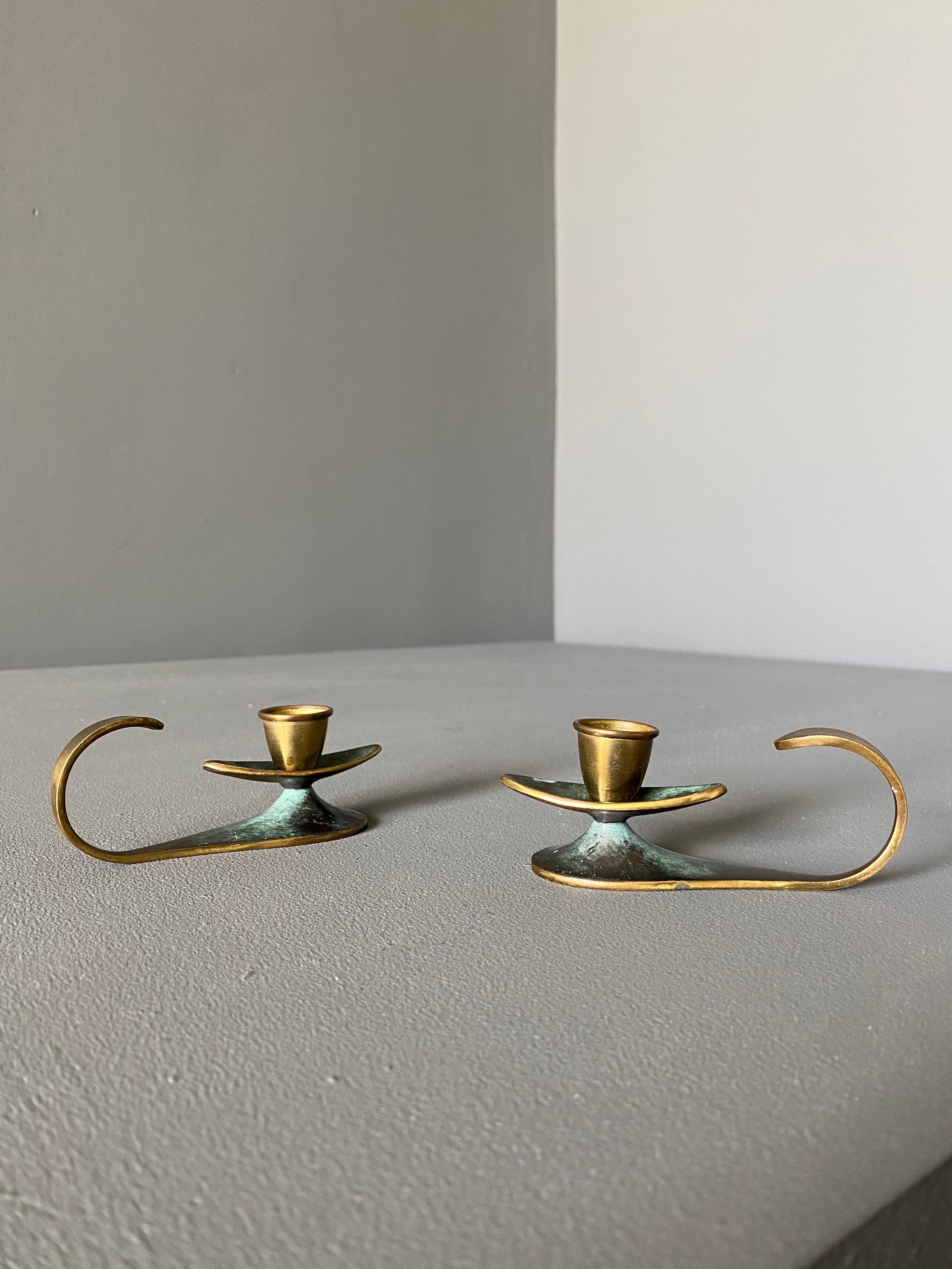 Brass Candle Holders Made in Israel, circa 1960 In Good Condition In San Juan Capistrano, CA