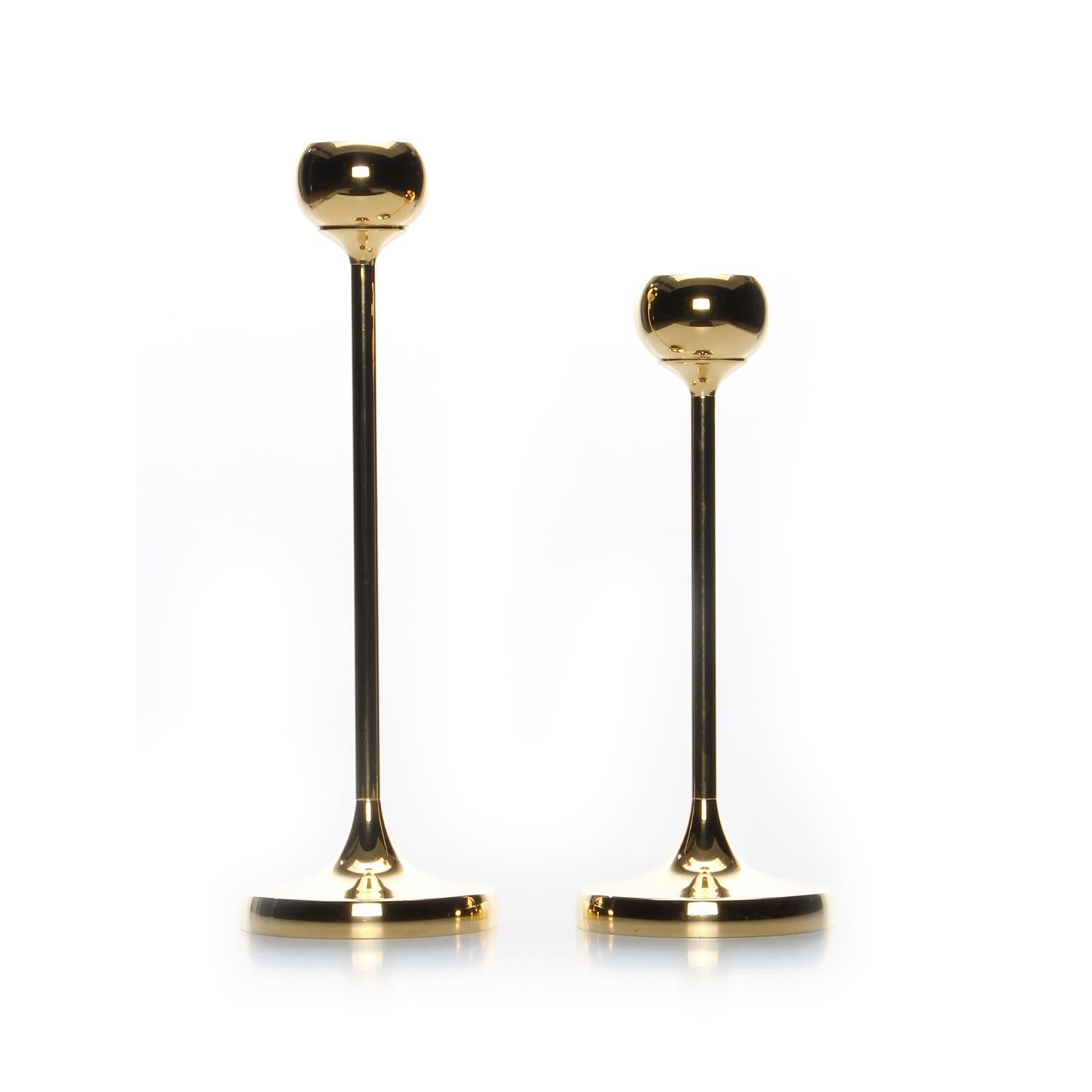 Mid-Century Modern Brass Candleholders 'Set', Stylish Set of Polished Brass Candlestick Holders