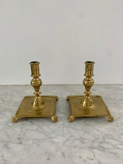 Brass Candle Holders with Paw Feet, a Pair