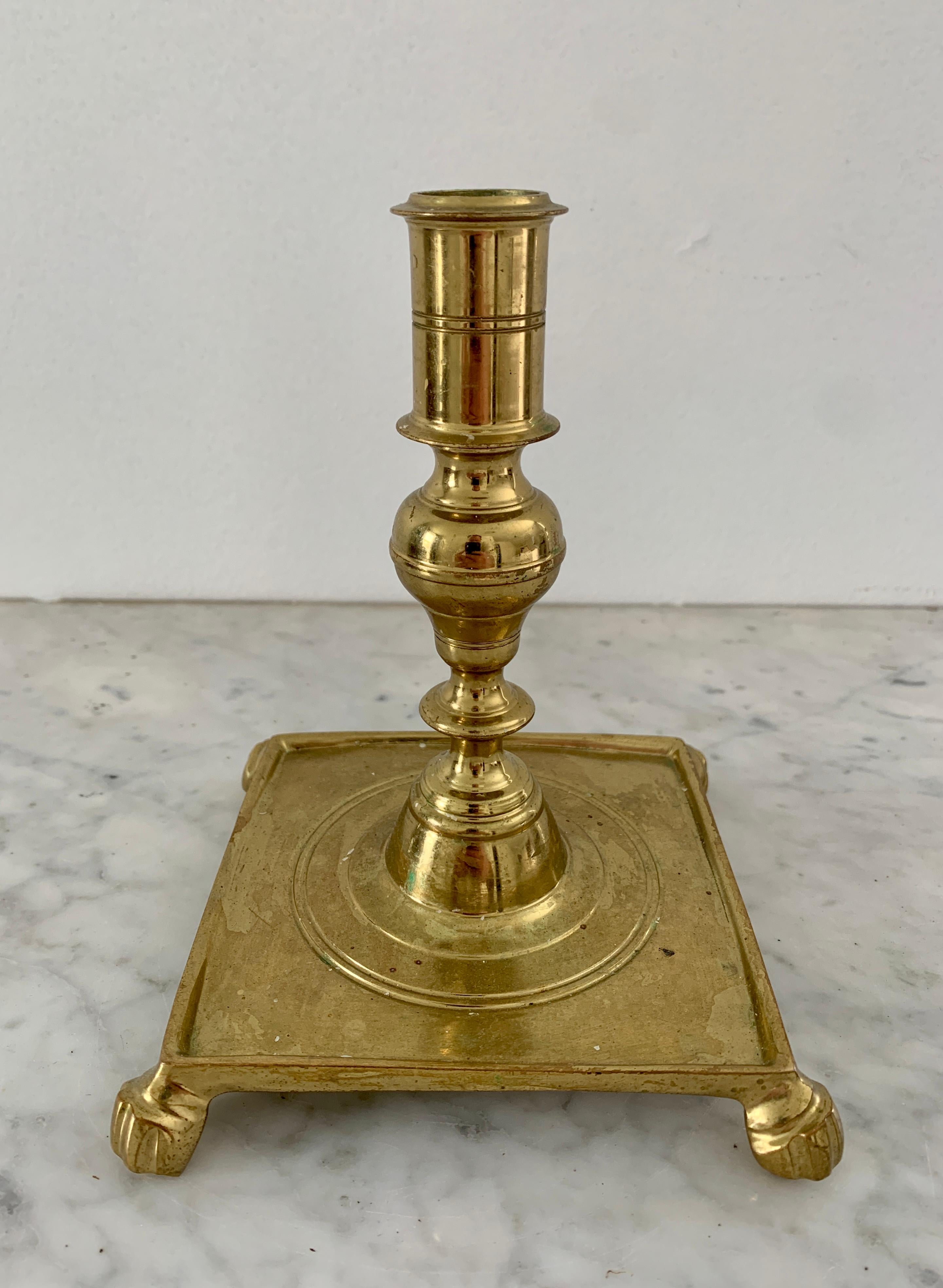 20th Century Brass Candle Holders with Paw Feet, a Pair