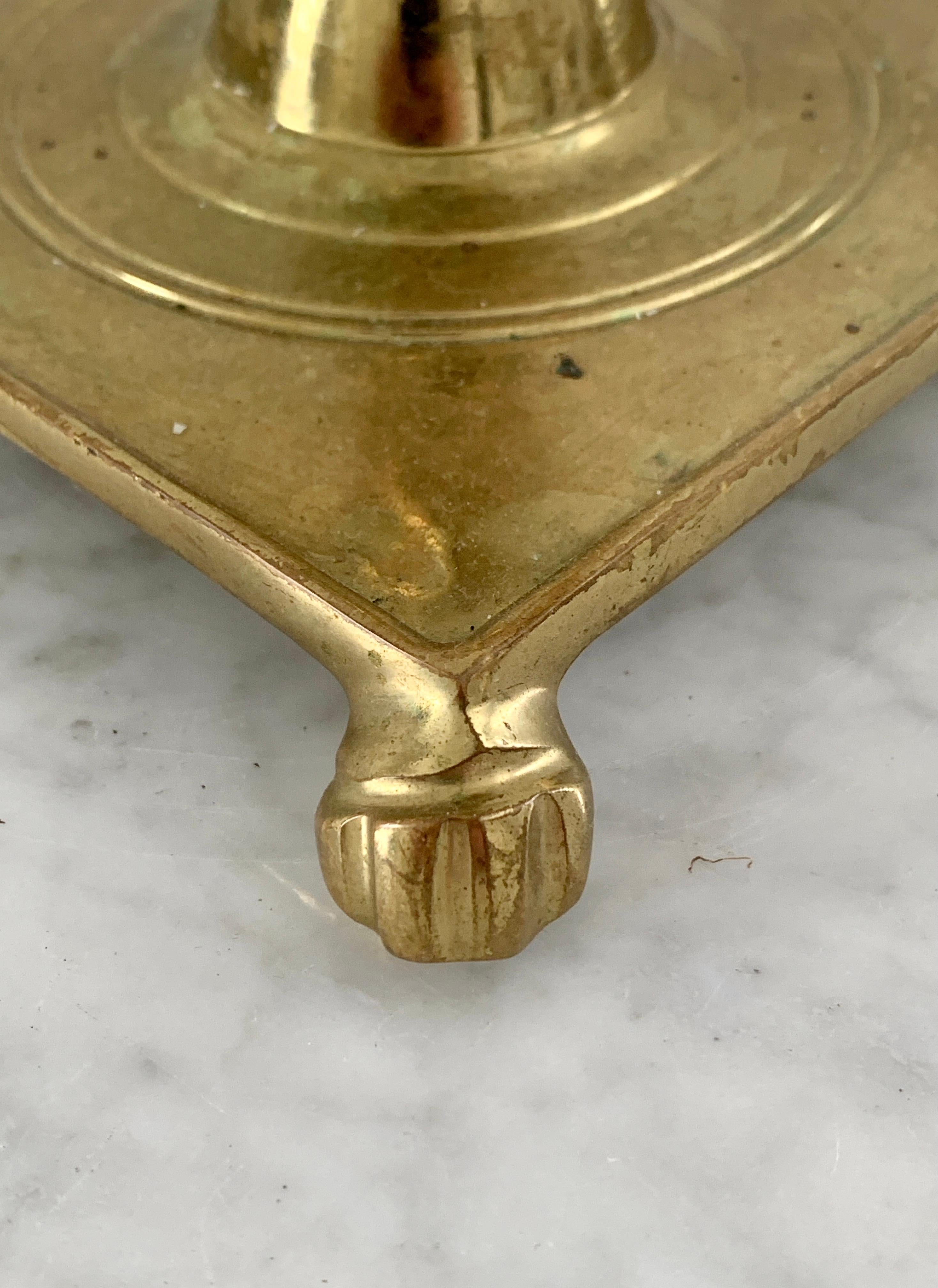 Brass Candle Holders with Paw Feet, a Pair 1