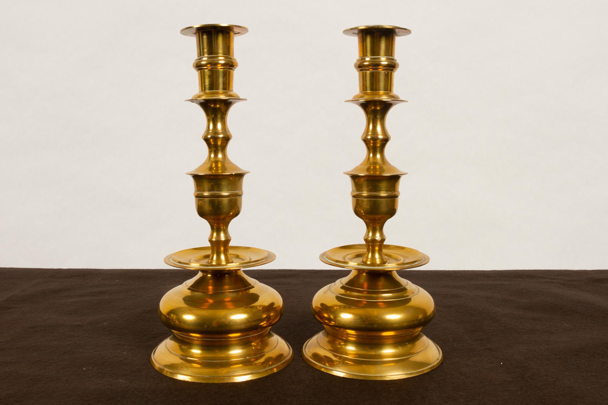 Danish Brass Candleholders, 19th Century, Set of 6