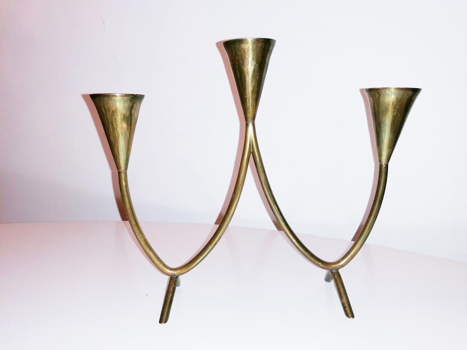 Mid-Century Modern Brass Candlestick Attributed to Hagenauer Wien For Sale