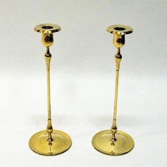 Brass Candlestick Pair by Gunnar Ander, Ystad Metall, Sweden, 1950s