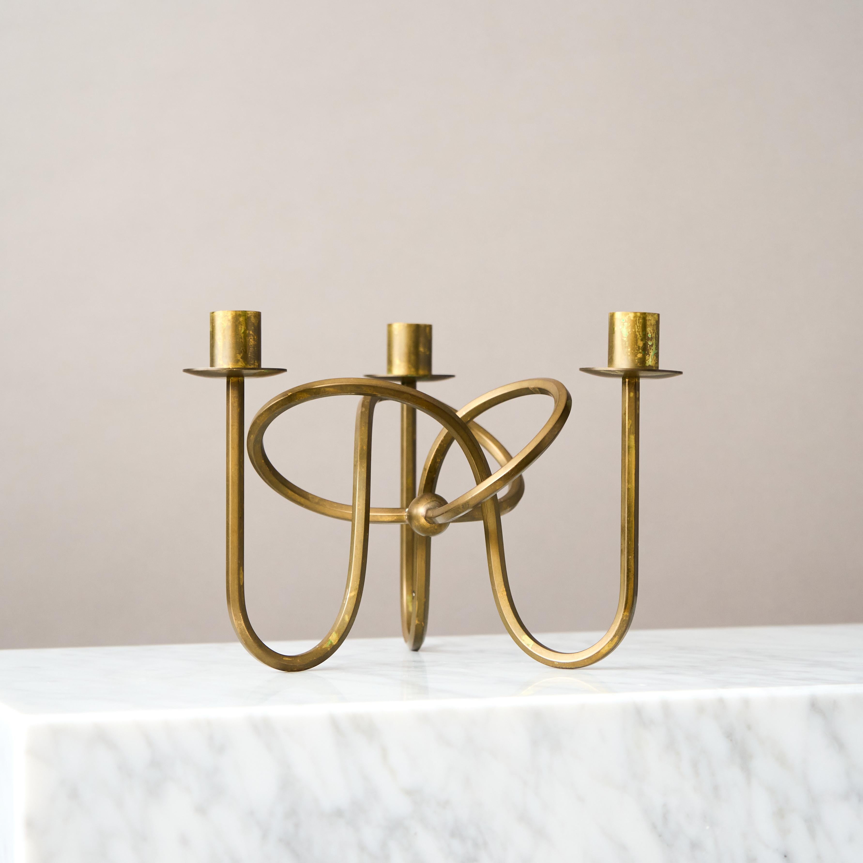 Polished Brass Candlestick 'Vanskapsknuten' by Josef Frank for Svenskt Tenn, Sweden, 1938 For Sale
