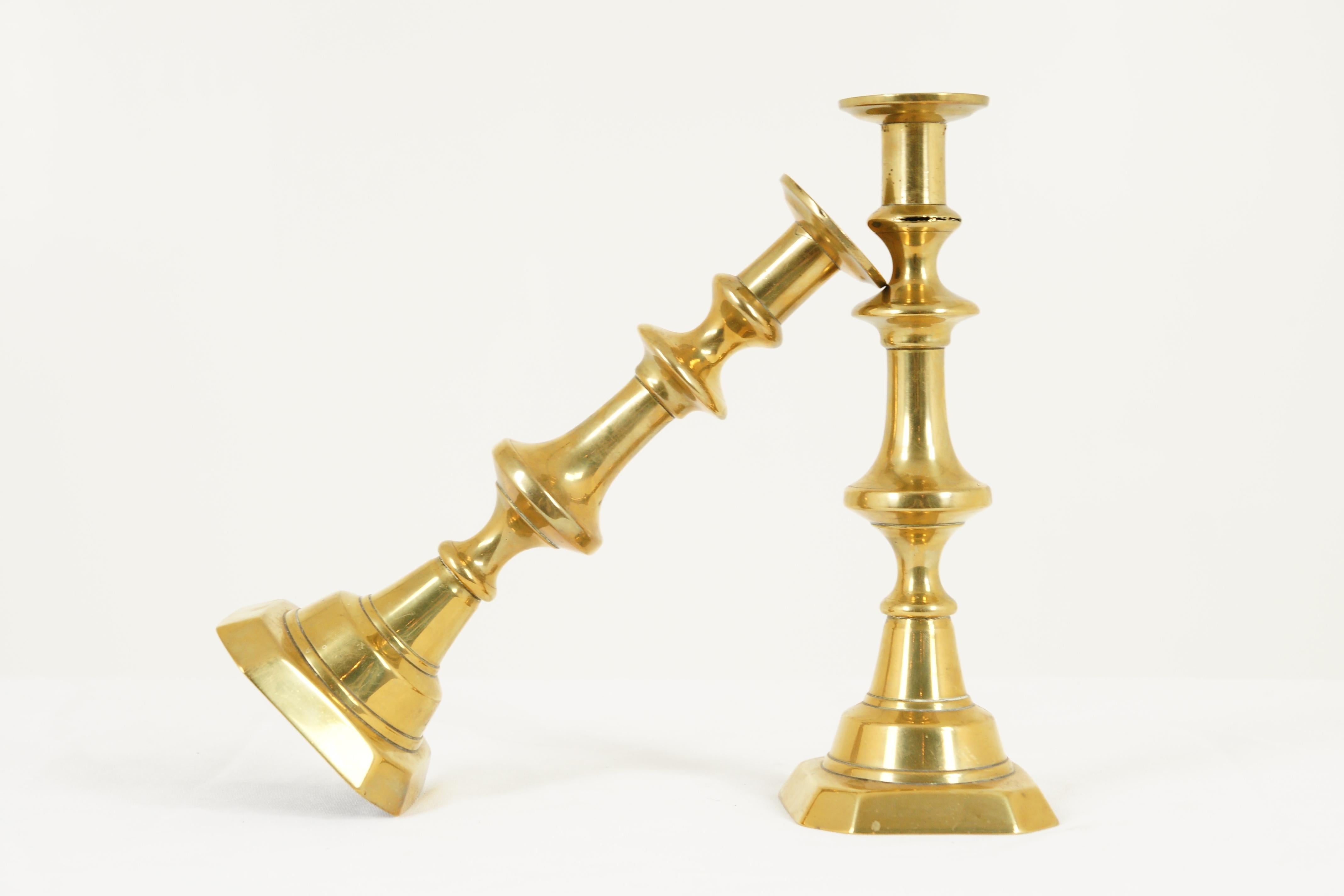 Brass Candlesticks, Brass Candle Holders, Victorian, Scotland 1880, B1652

Scotland 1880
Solid brass in very good condition
Shaped column rising from a shaped stepped base
Both sit flush to the tabletop, no wiggles
All original
Still has its