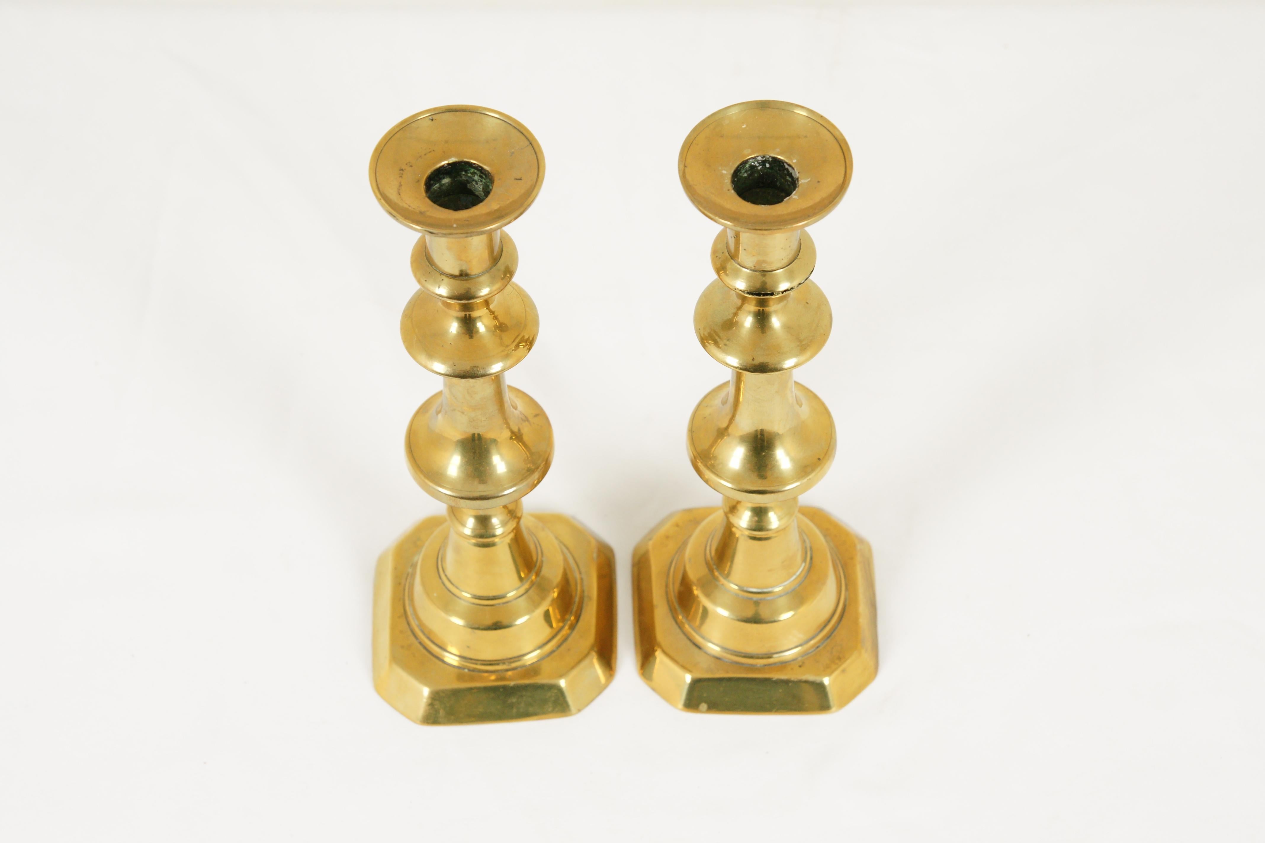 Scottish Brass Candlesticks, Brass Candle Holders, Victorian, Scotland 1880, B1652