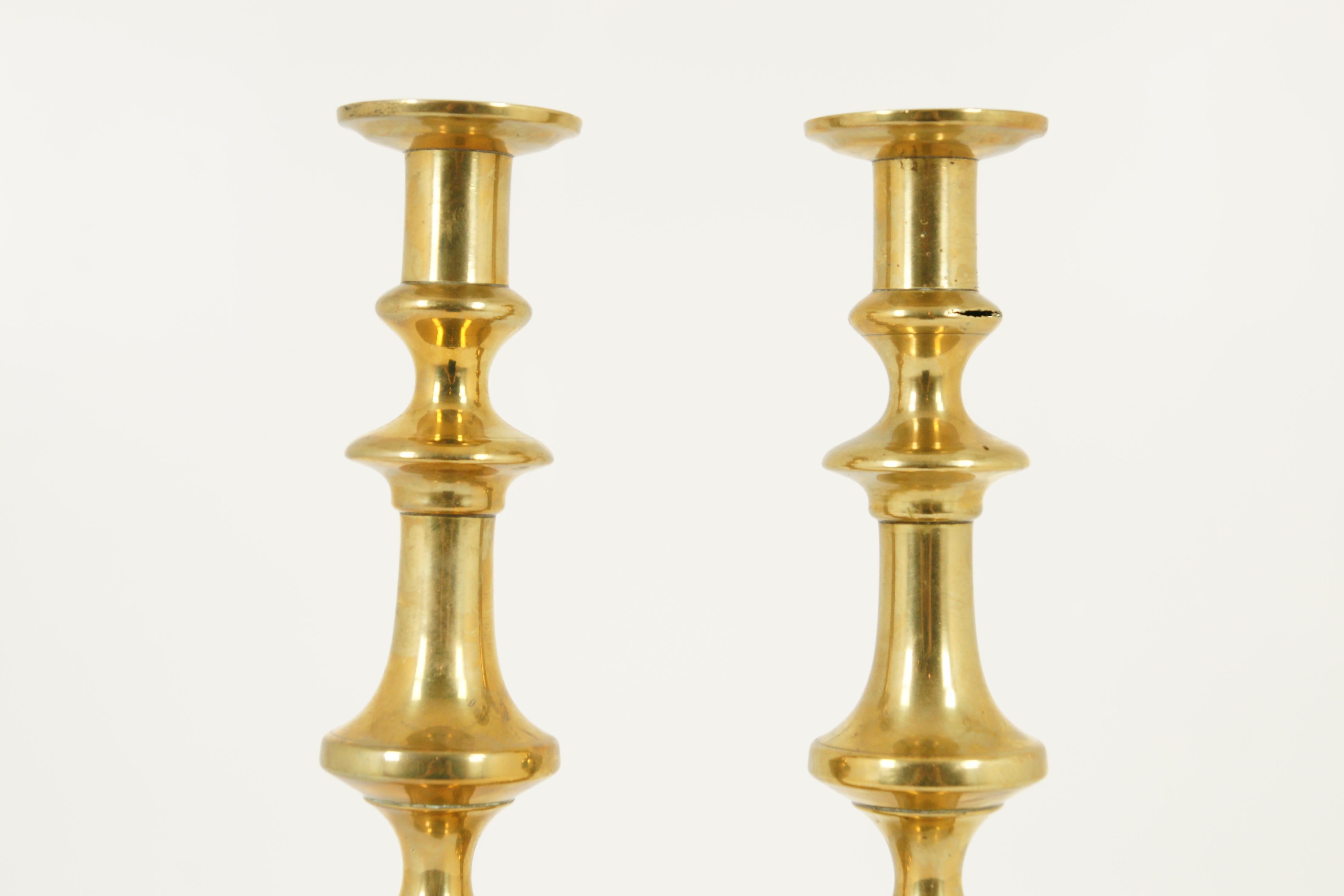 Hand-Crafted Brass Candlesticks, Brass Candle Holders, Victorian, Scotland 1880, B1652