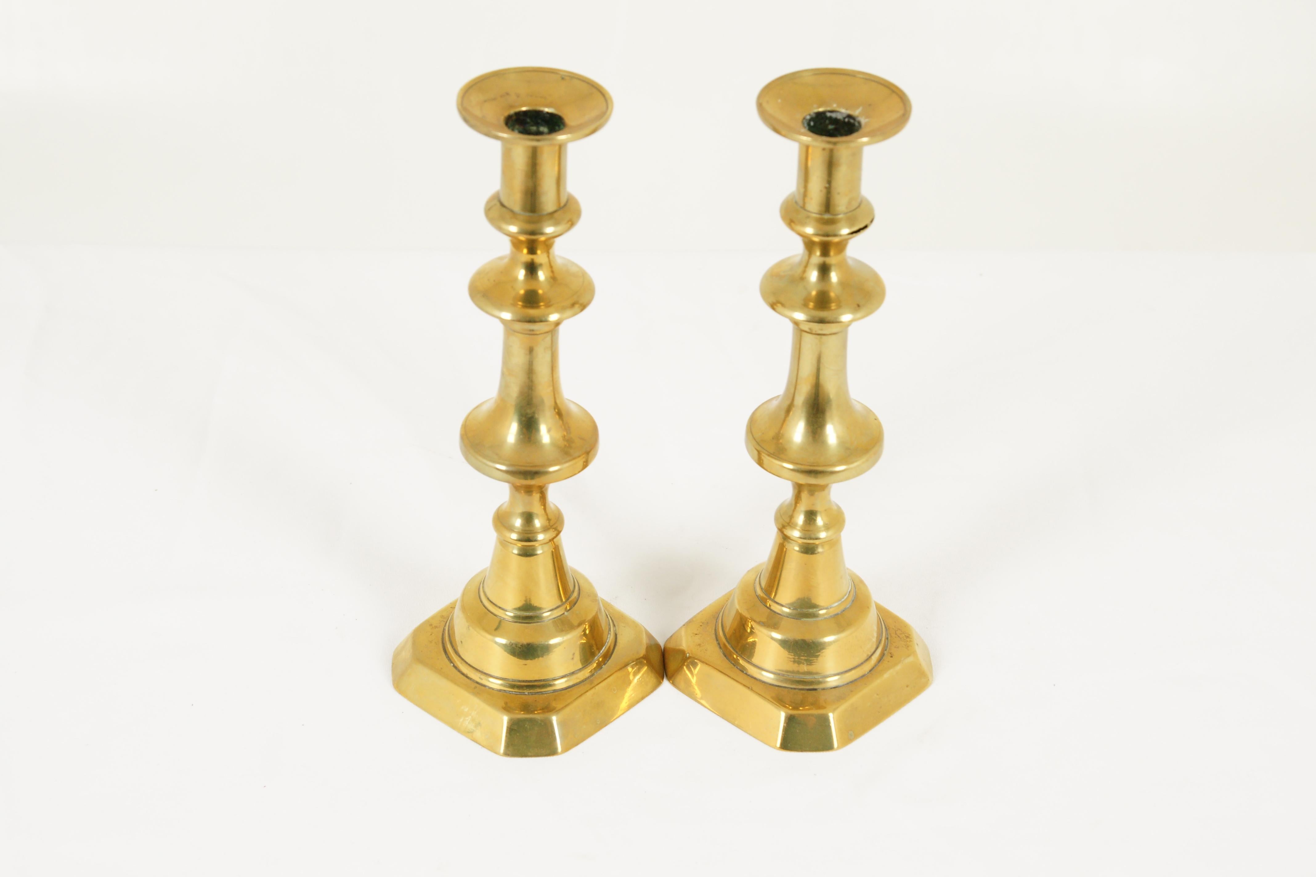 Brass Candlesticks, Brass Candle Holders, Victorian, Scotland 1880, B1652 In Good Condition In Vancouver, BC