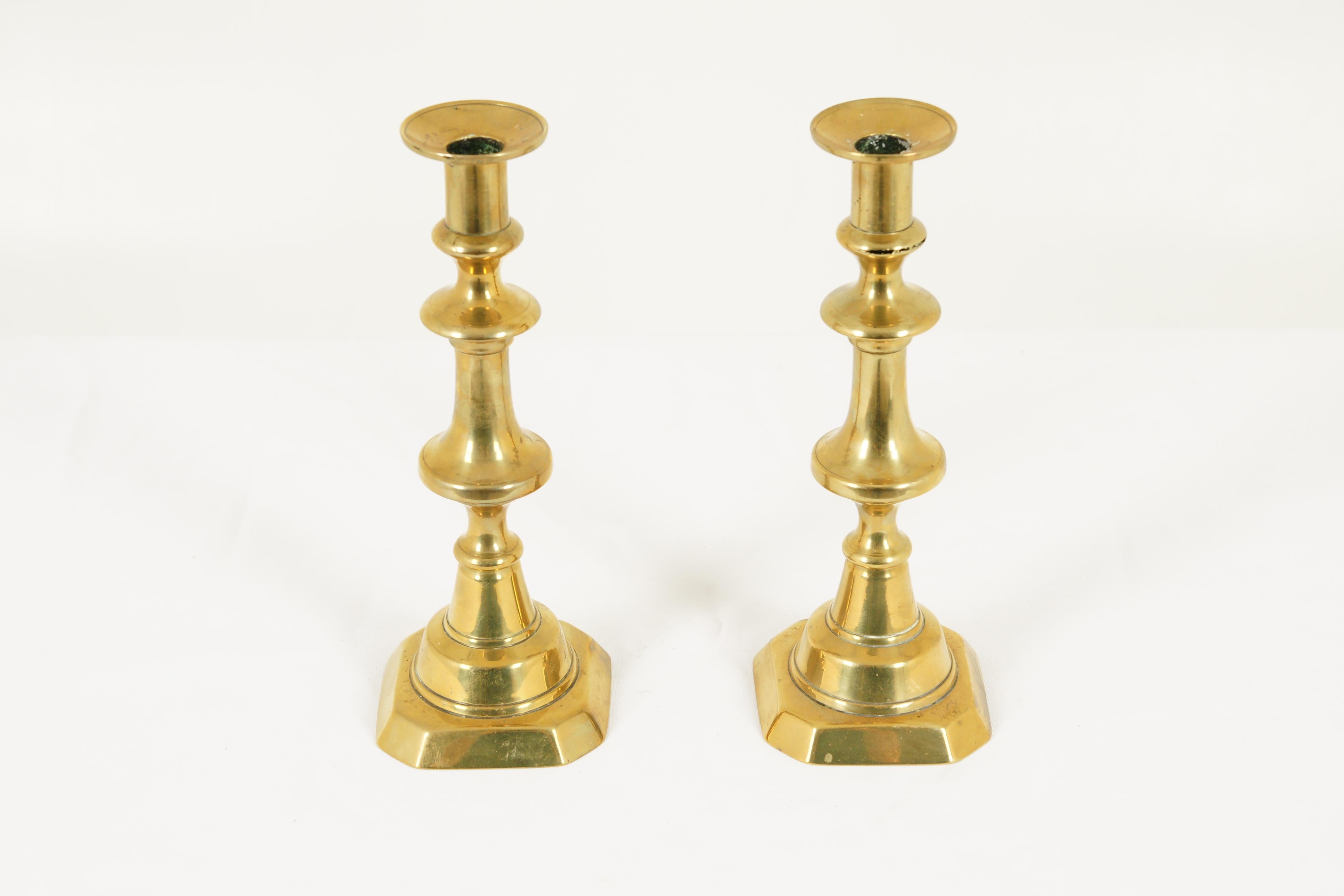 Brass Candlesticks, Brass Candle Holders, Victorian, Scotland 1880, B1652 1