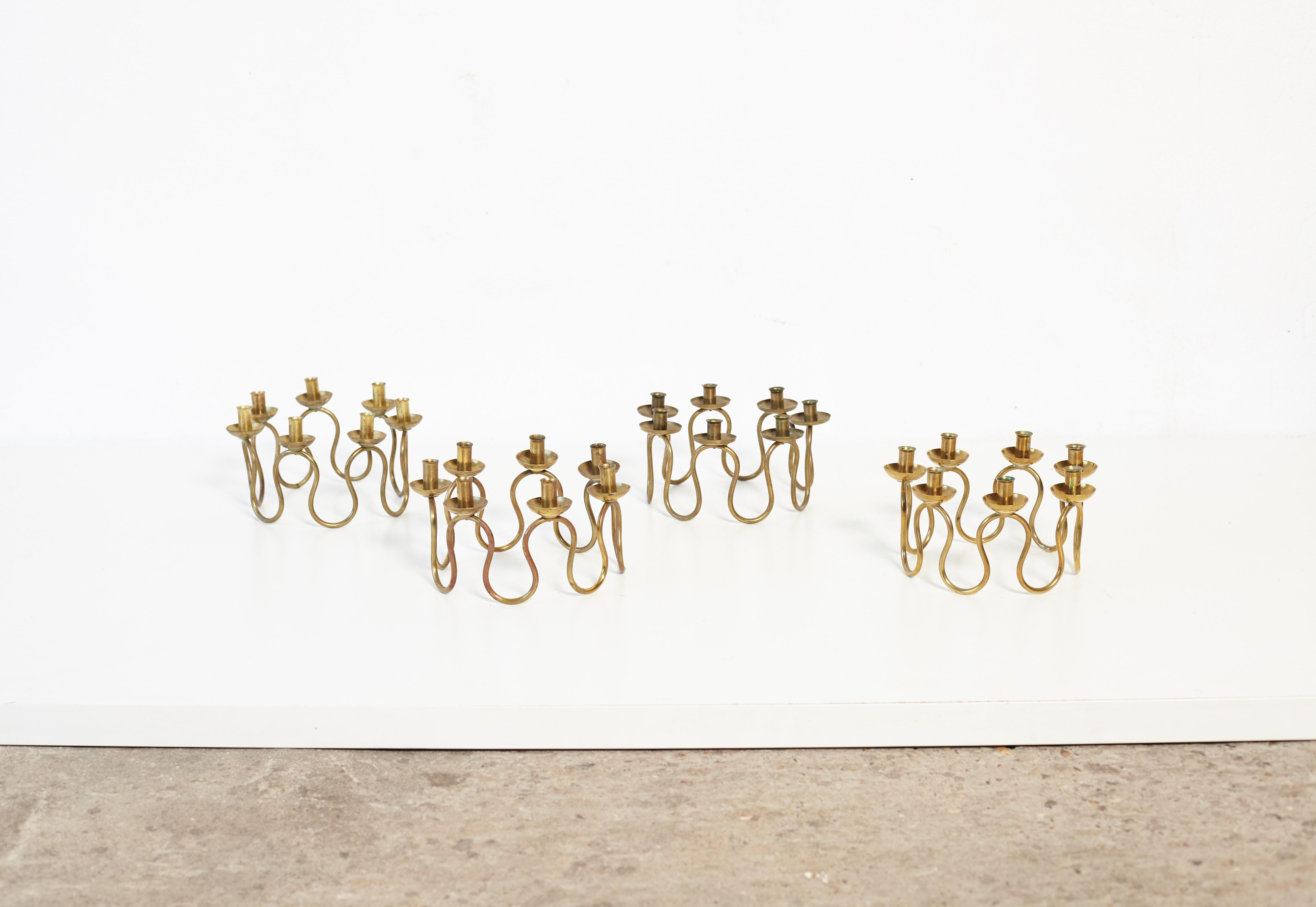 Brass Candlesticks by Lars Holmstrom for Firma Svenskt Tenn, Sweden, 1950s 4