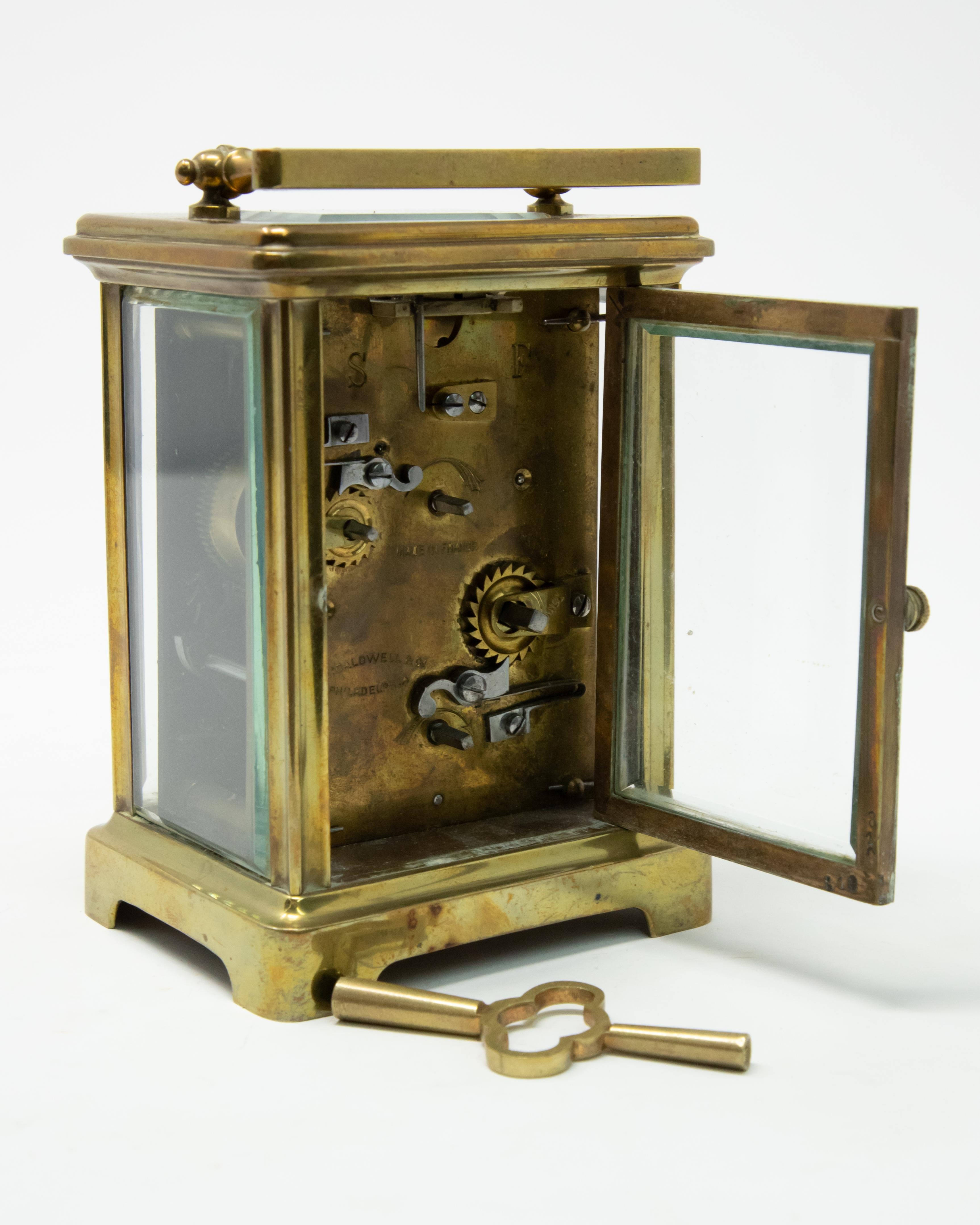 Fired Brass Carriage Clock by J. E.Caldwell & Co. For Sale
