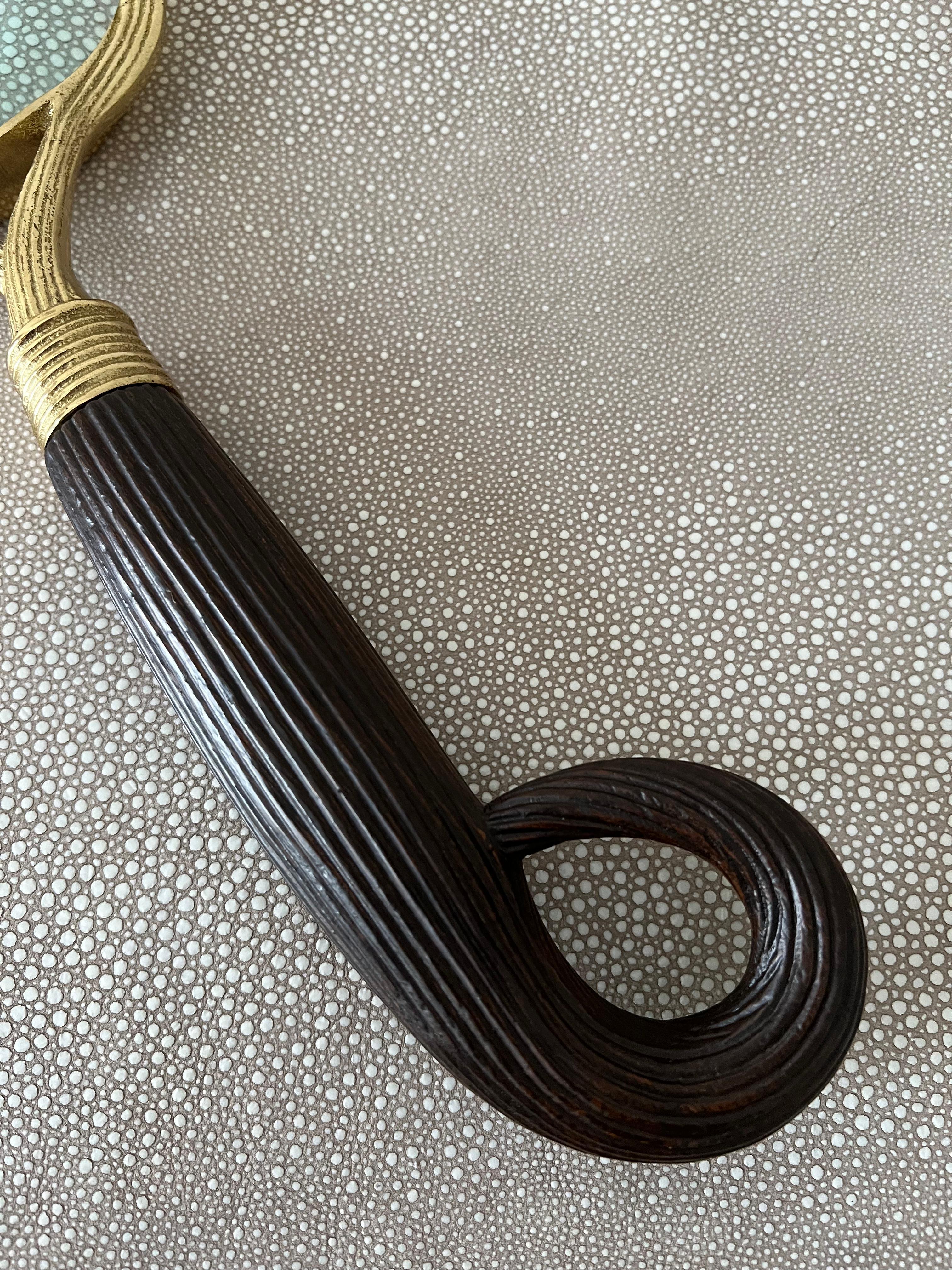 20th Century Brass Carved Magnifying Glass with Handle For Sale