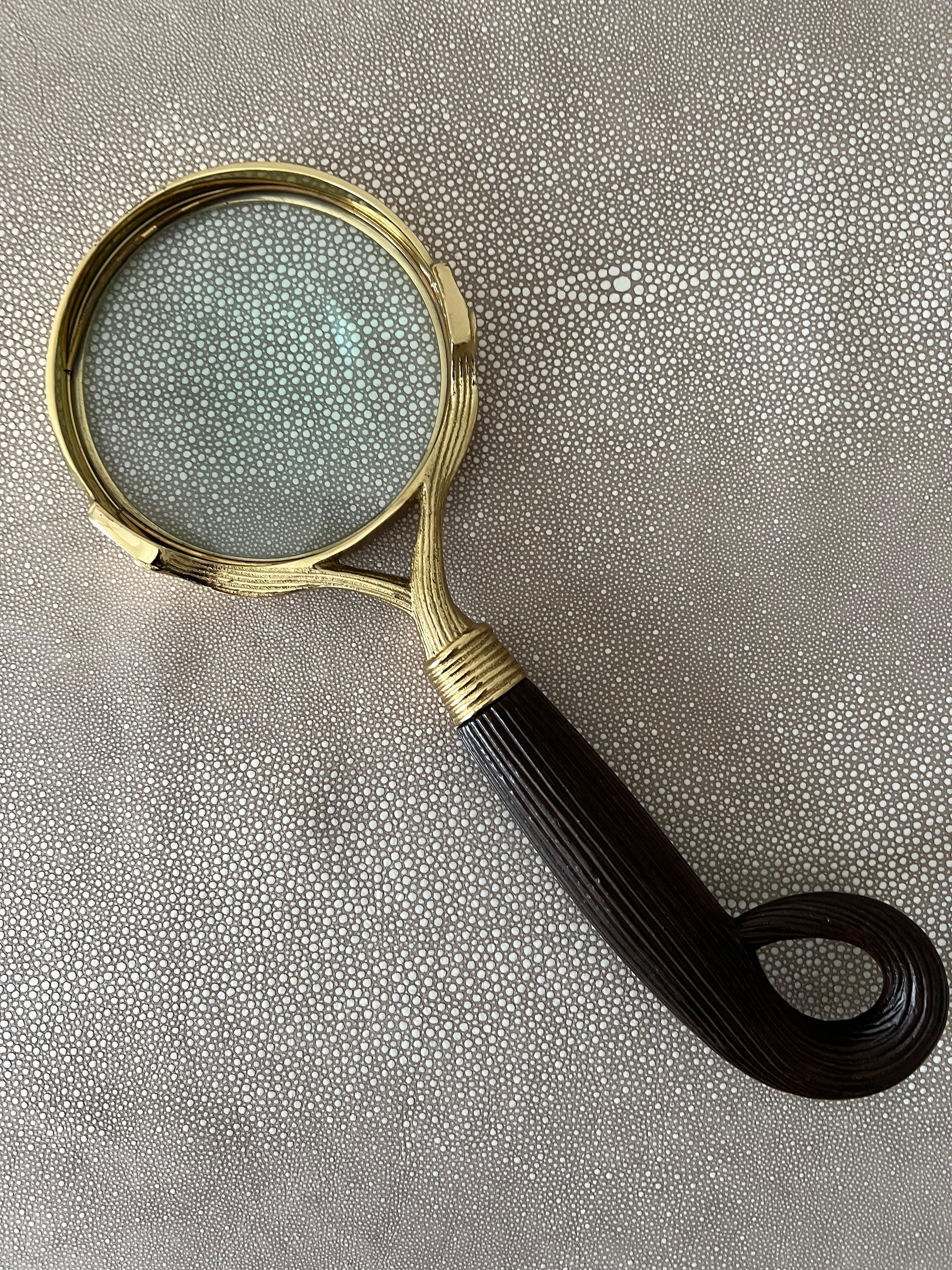 Brass Carved Magnifying Glass with Handle For Sale 1