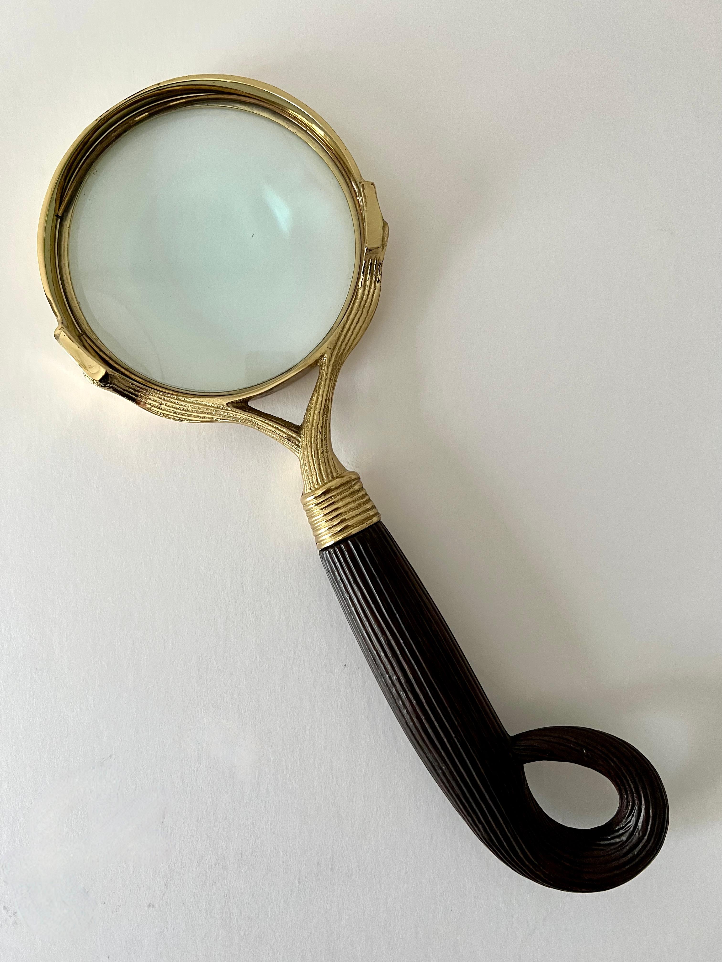 Brass Carved Magnifying Glass with Handle For Sale 2