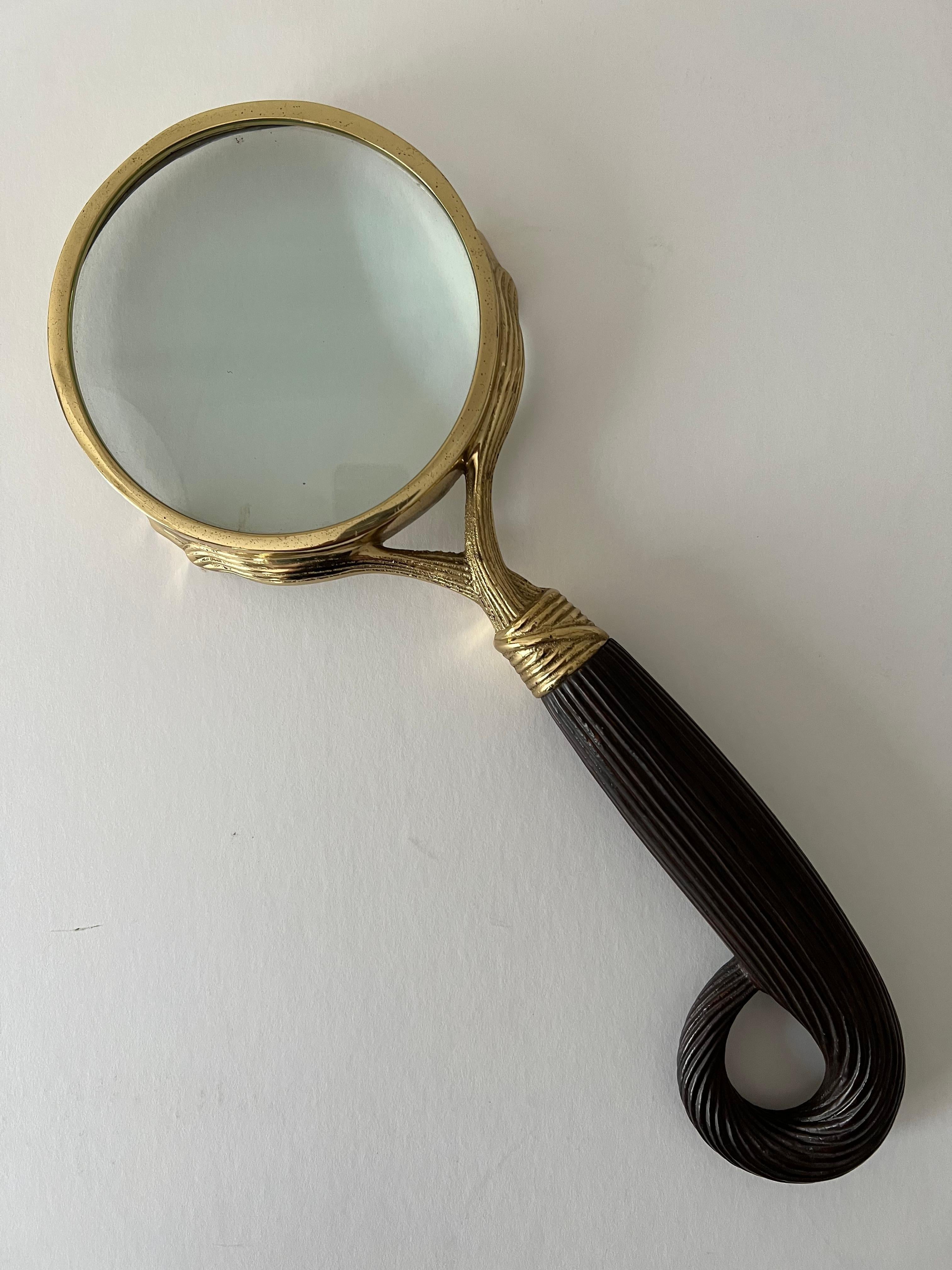 Brass Carved Magnifying Glass with Handle For Sale 3