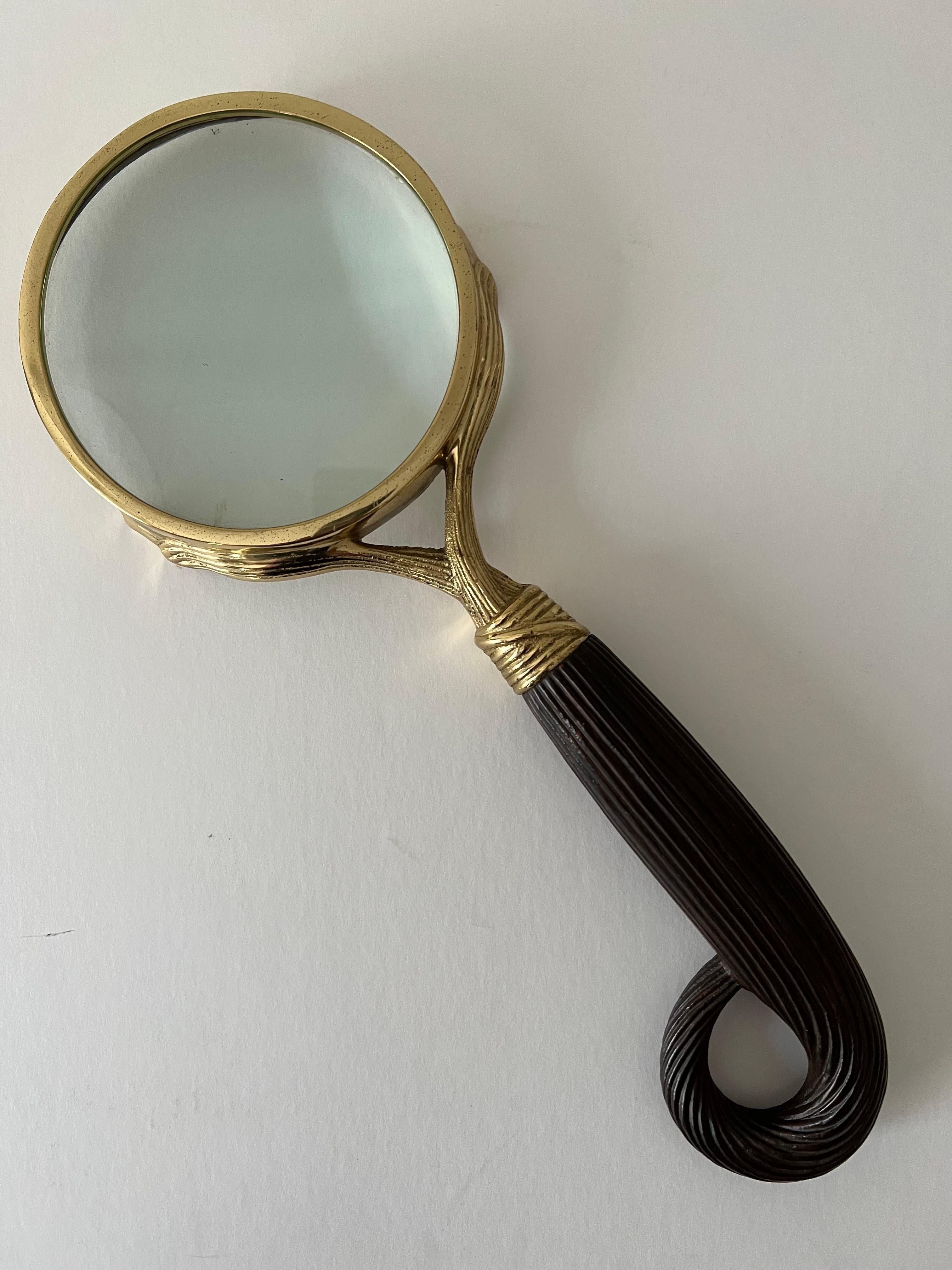 Brass Carved Magnifying Glass with Handle For Sale 4