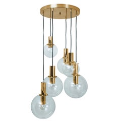 Brass Cascade with Five Handblown Globes by Glashütte Limburg