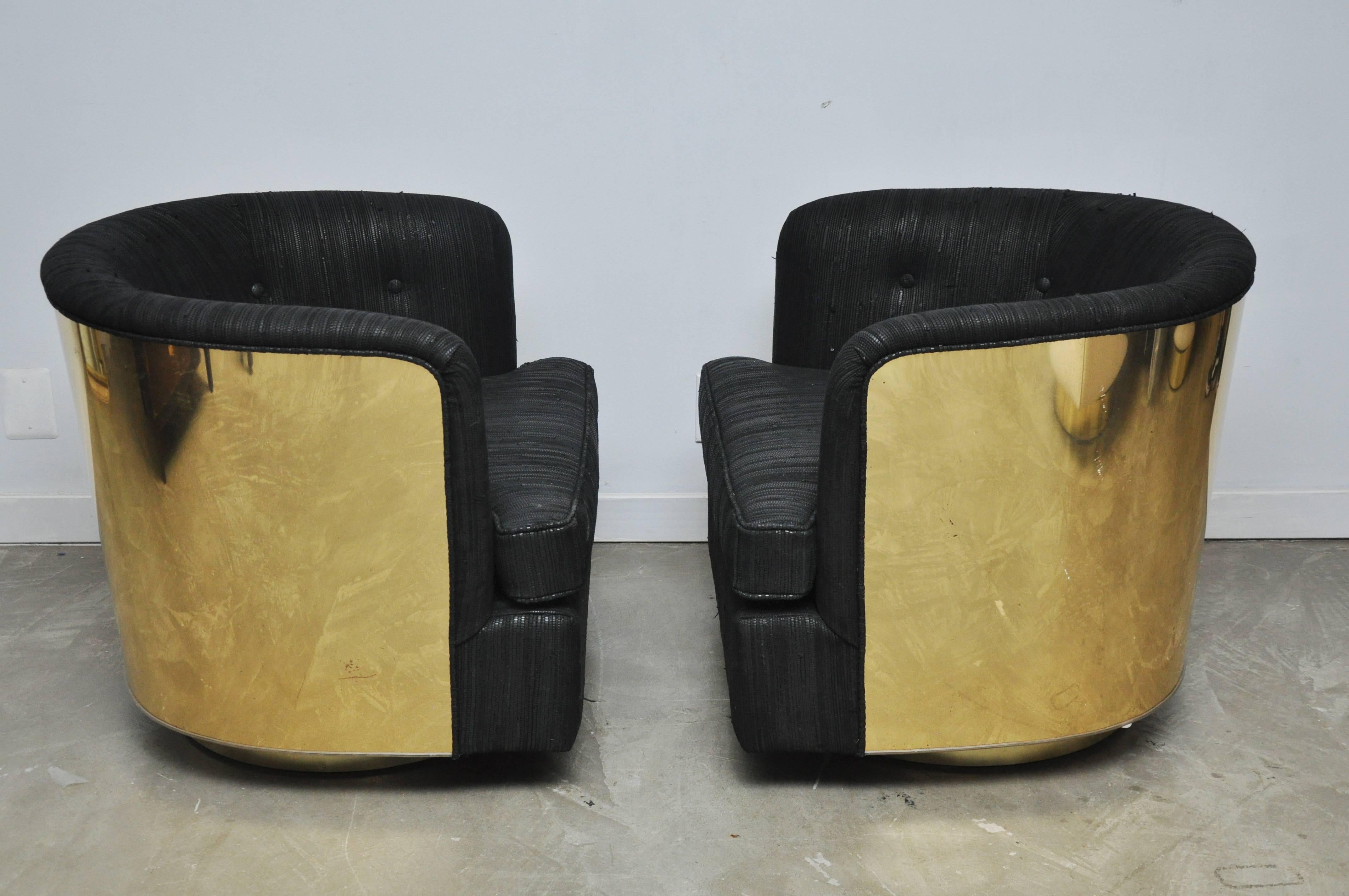 Brass Case Swivel Chairs by Milo Baughman 1