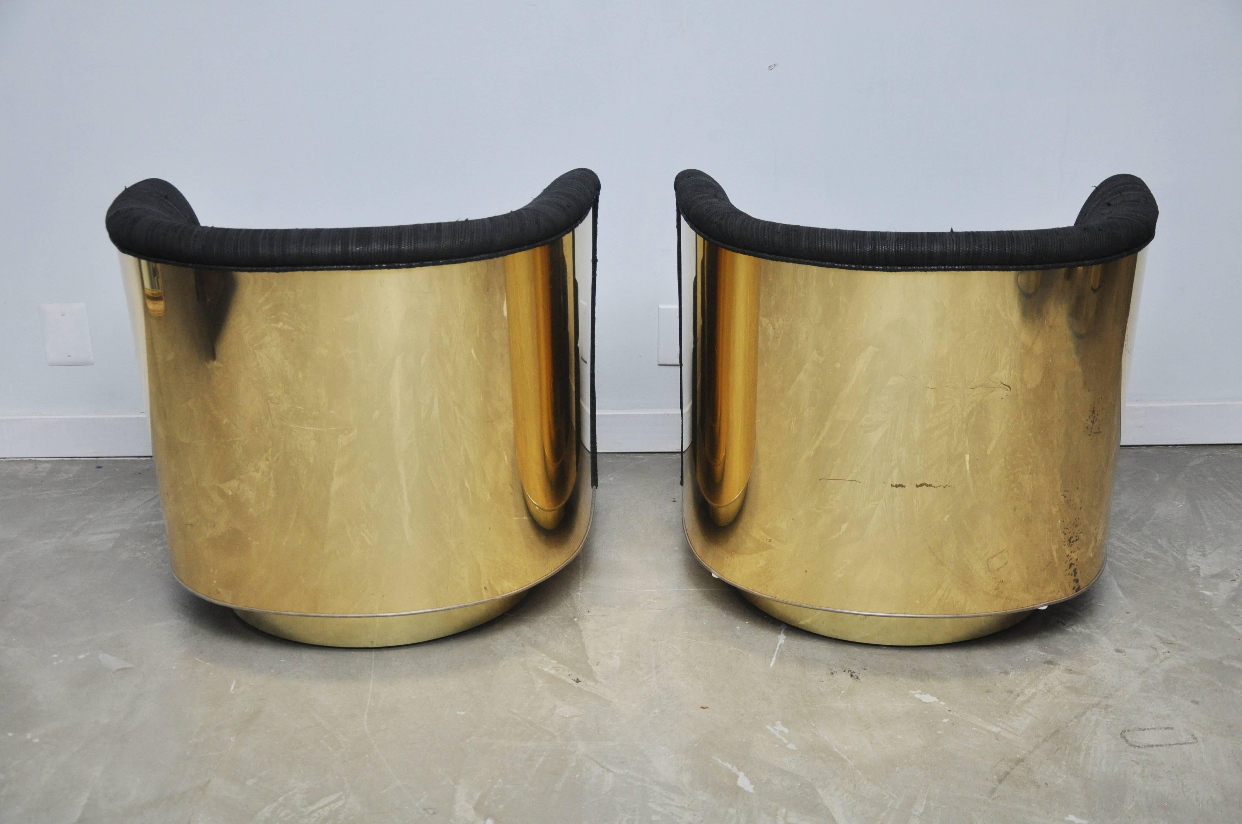 Brass Case Swivel Chairs by Milo Baughman 2