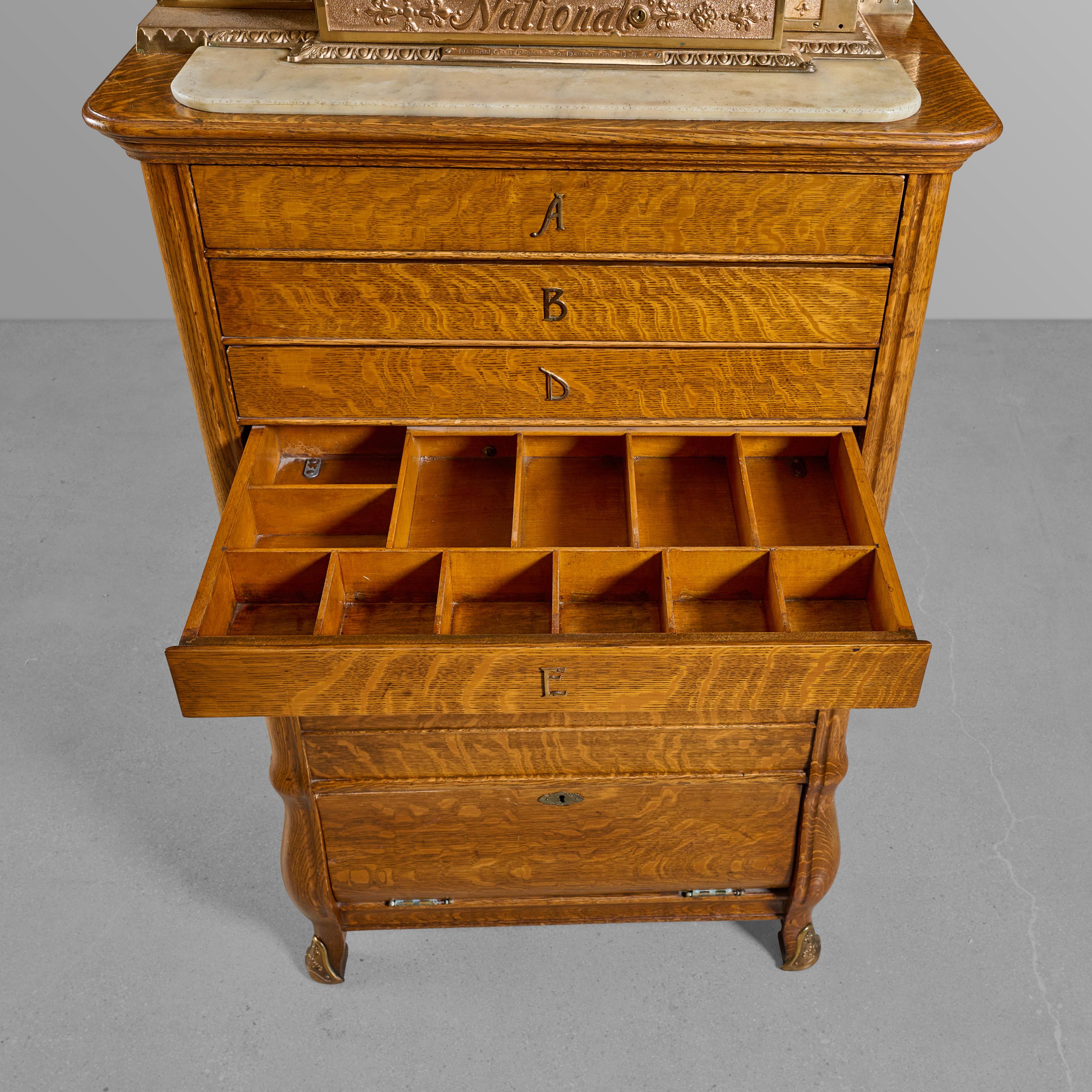 Early 20th Century Brass Cash Register with Superior Oak Base For Sale