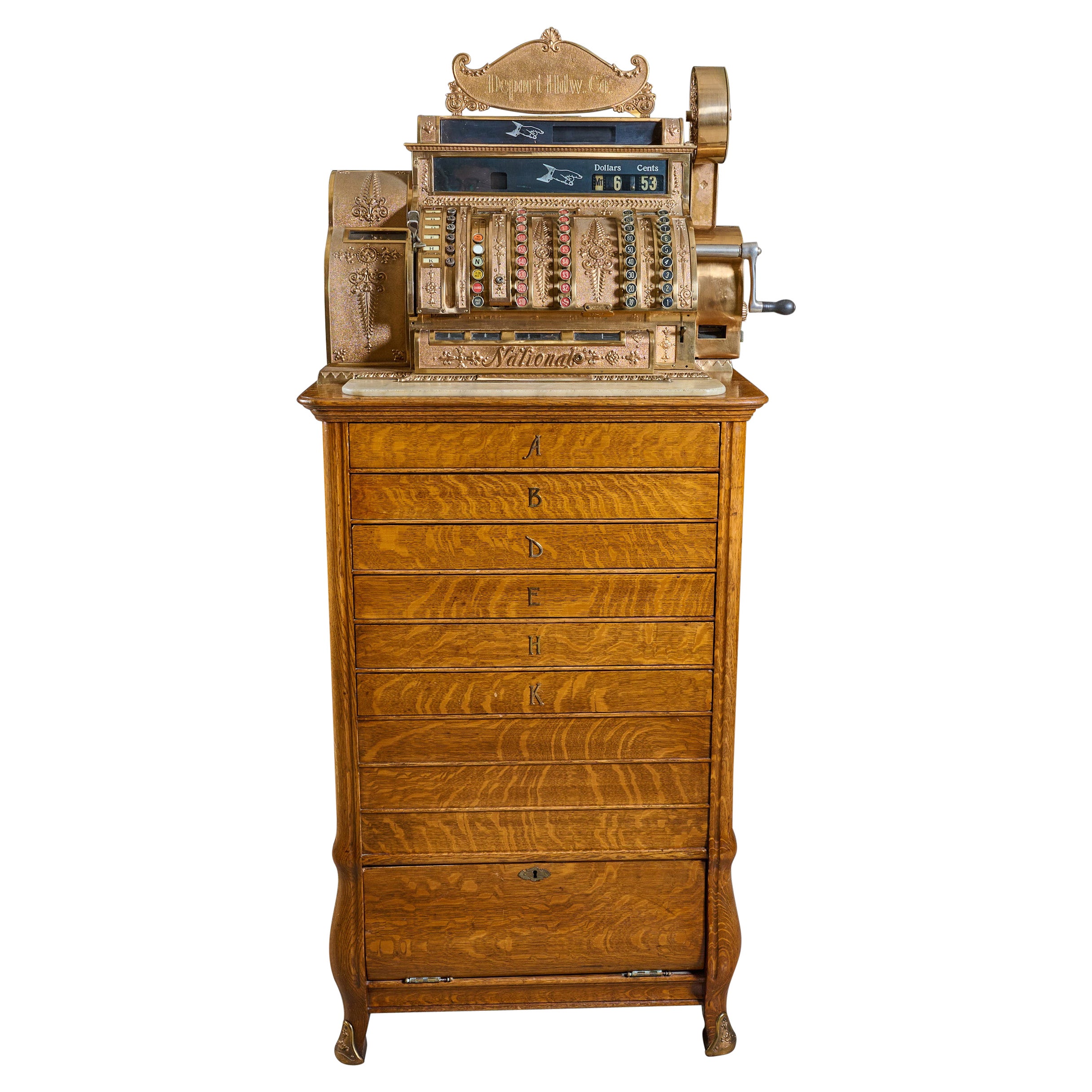 Brass Cash Register with Superior Oak Base