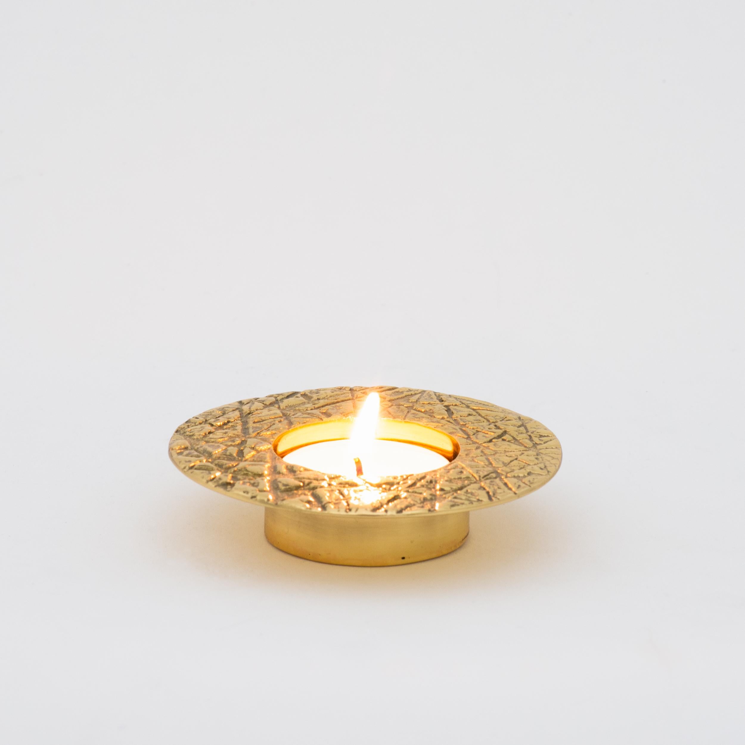 Organic Modern Brass Cast Kutch Tea-light Candle-holder For Sale