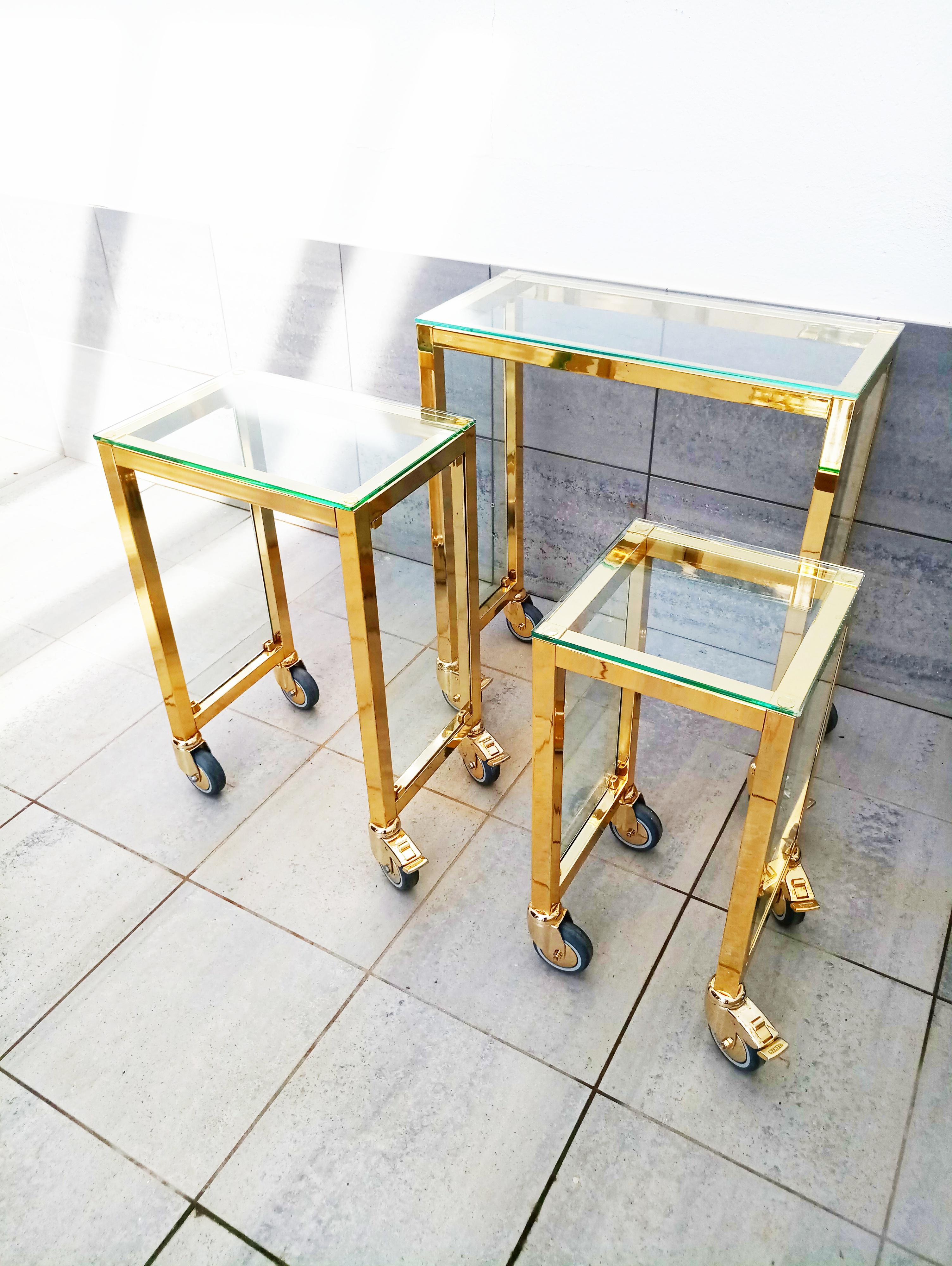 Brass Casters Nesting Tables, Italy, 1970s In Good Condition In L'Escala, ES