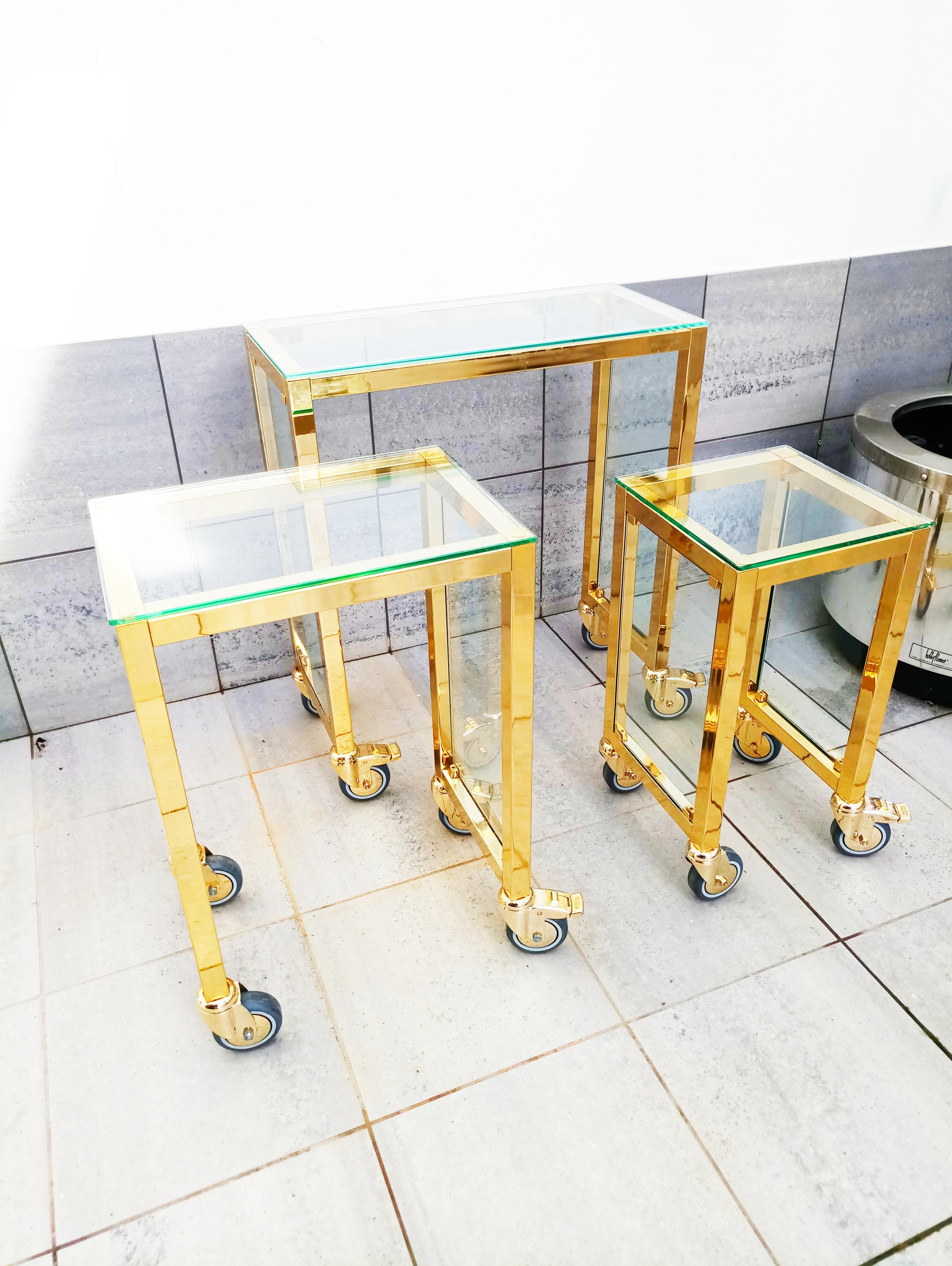 20th Century Brass Casters Nesting Tables, Italy, 1970s