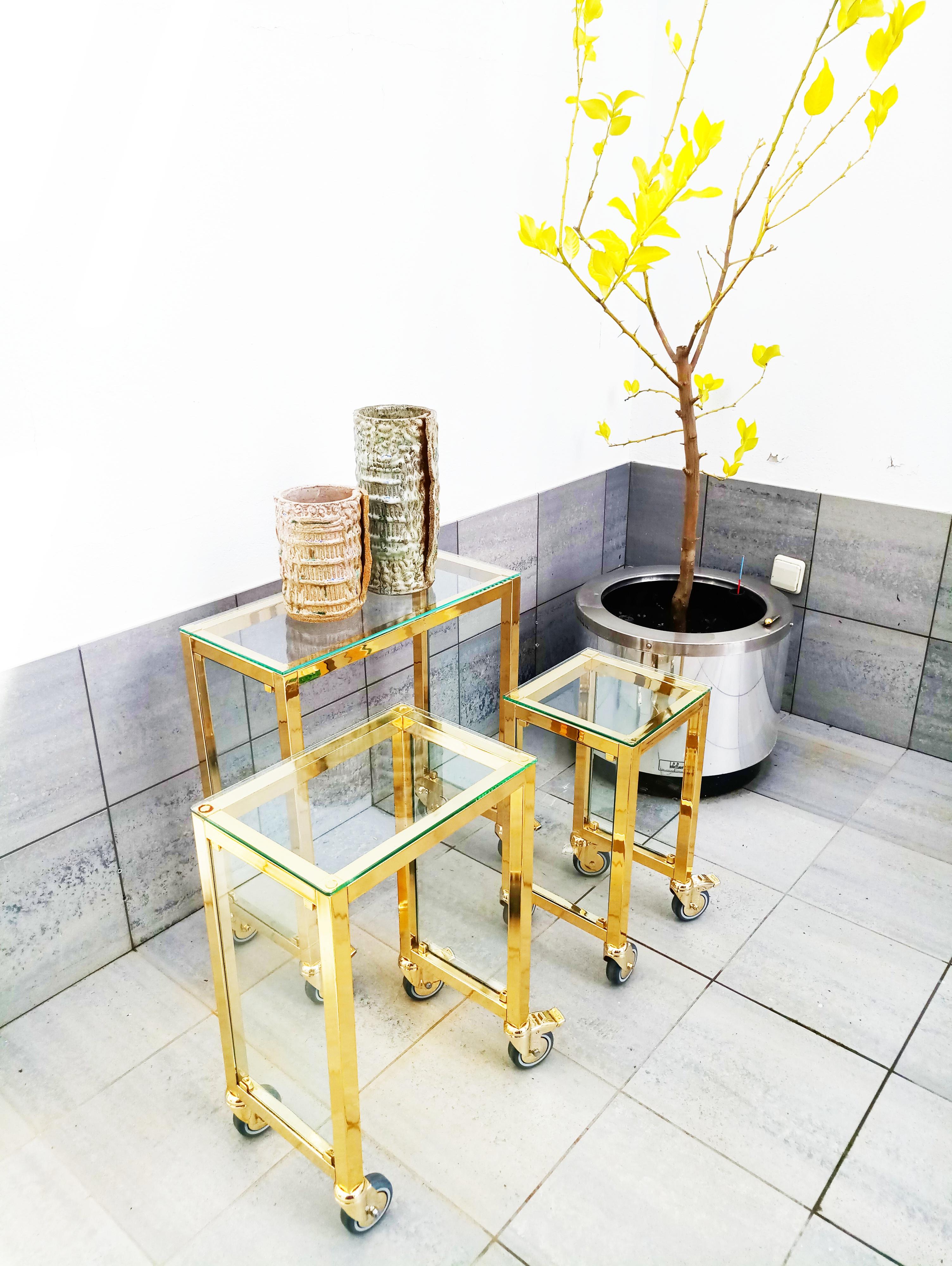 Brass Casters Nesting Tables, Italy, 1970s 3