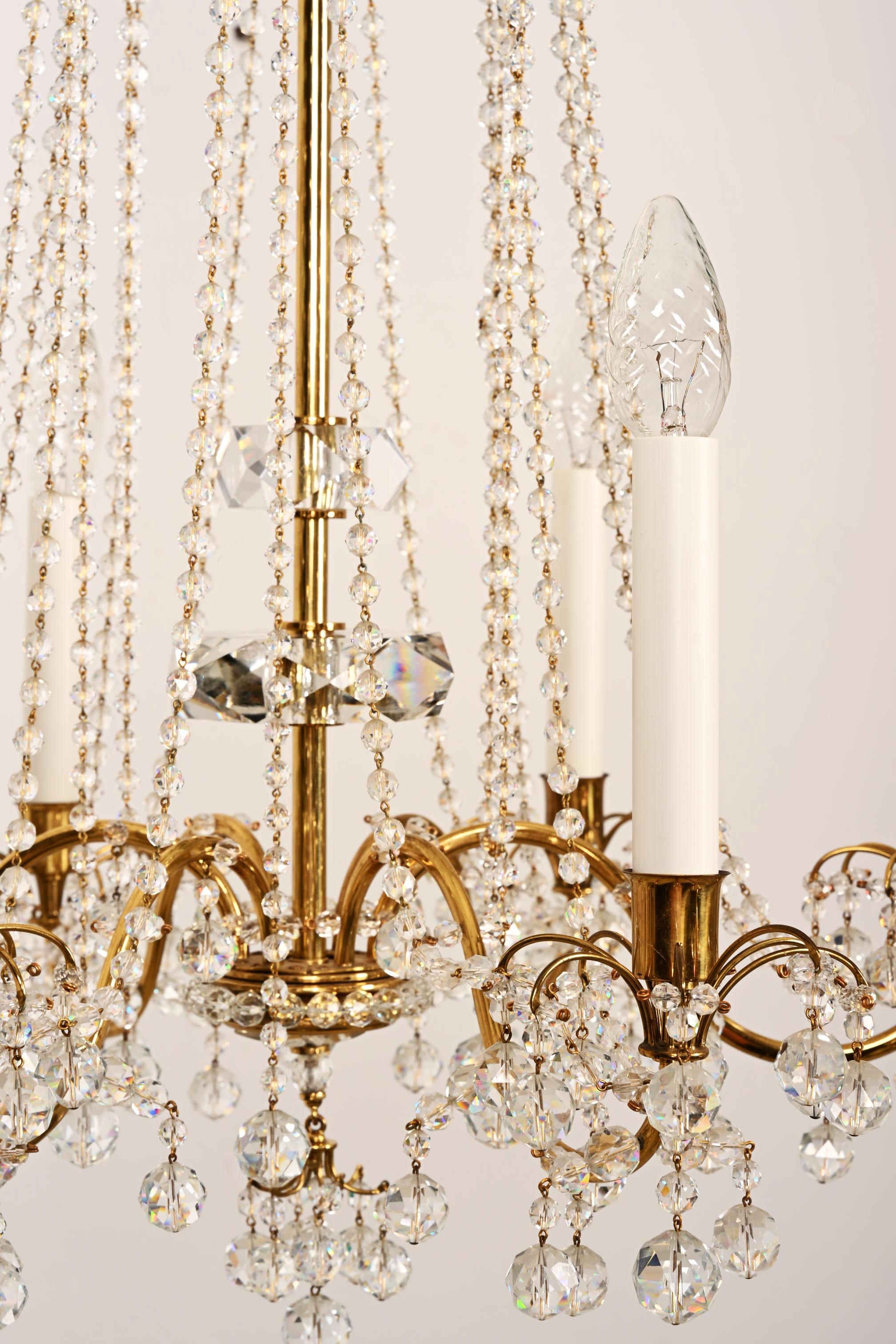 Brass Cat Crystal Chandelier by J.L Lobmeyr For Sale 5