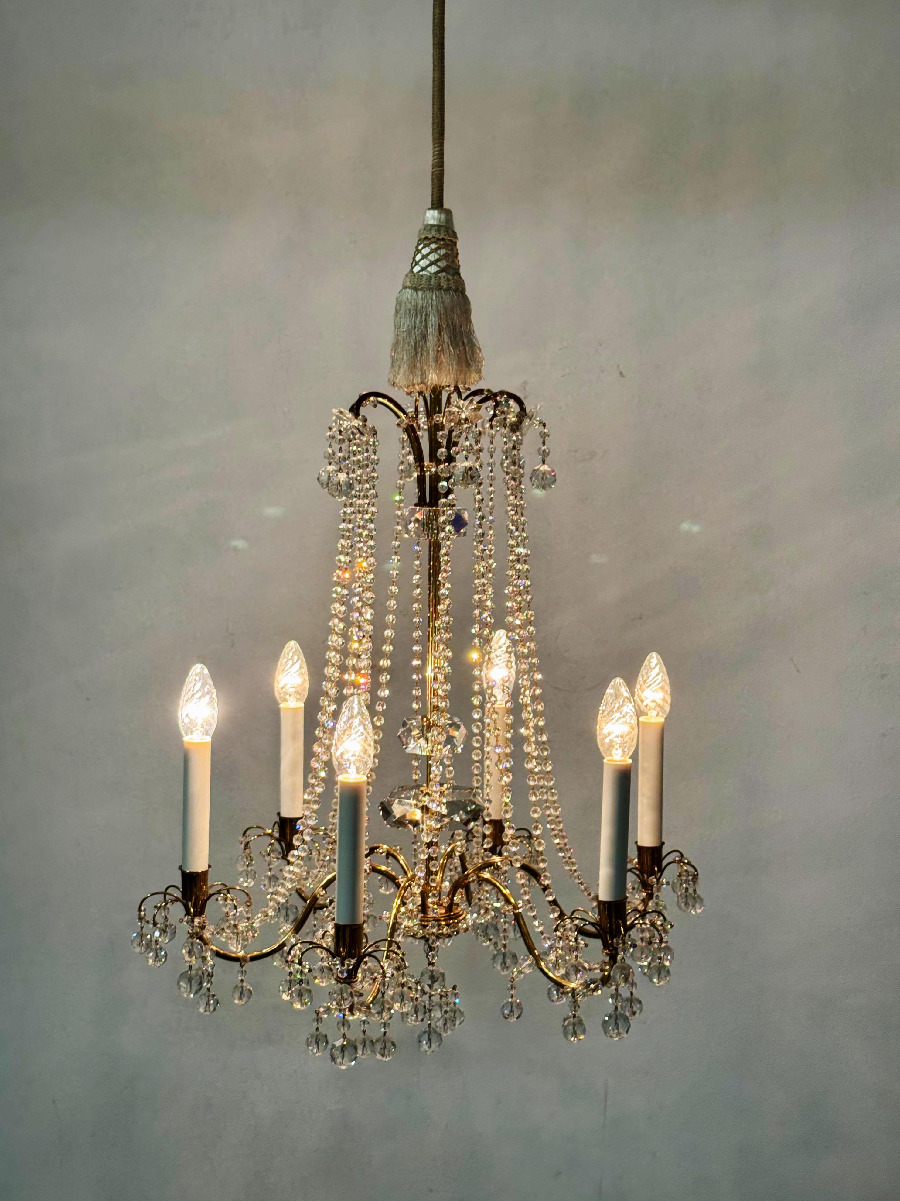 Brass Cat Crystal Chandelier by J.L Lobmeyr For Sale 7