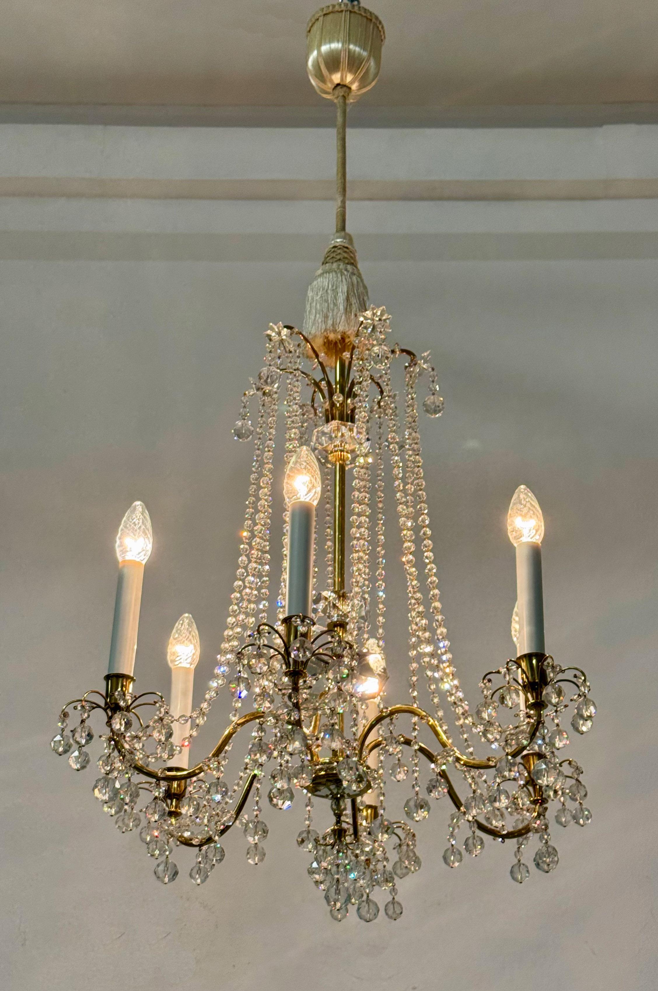 Brass Cat Crystal Chandelier by J.L Lobmeyr For Sale 8