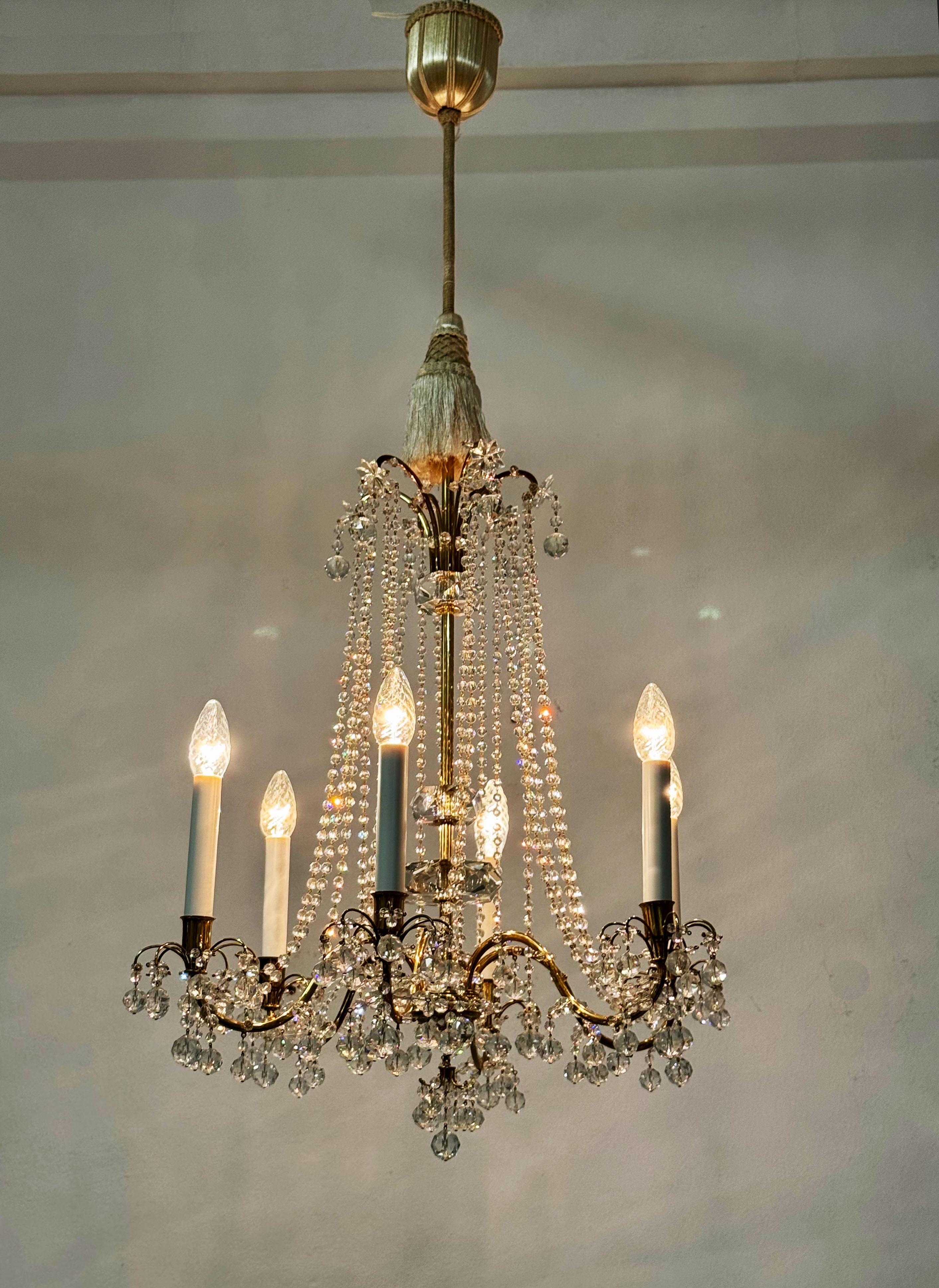 Brass Cat Crystal Chandelier by J.L Lobmeyr For Sale 9