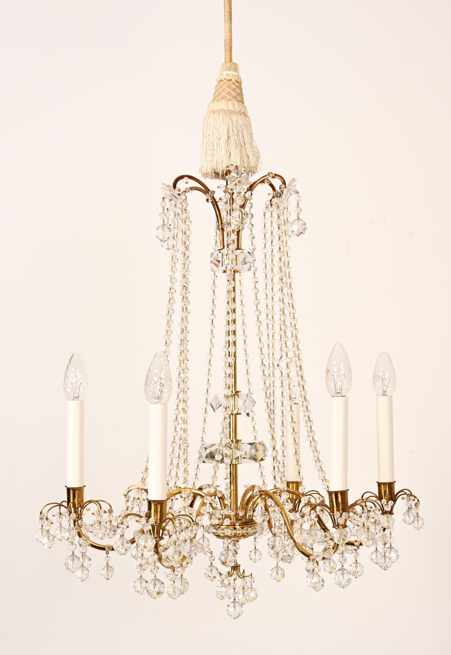 Brass Cat Crystal Chandelier by J.L Lobmeyr For Sale 2