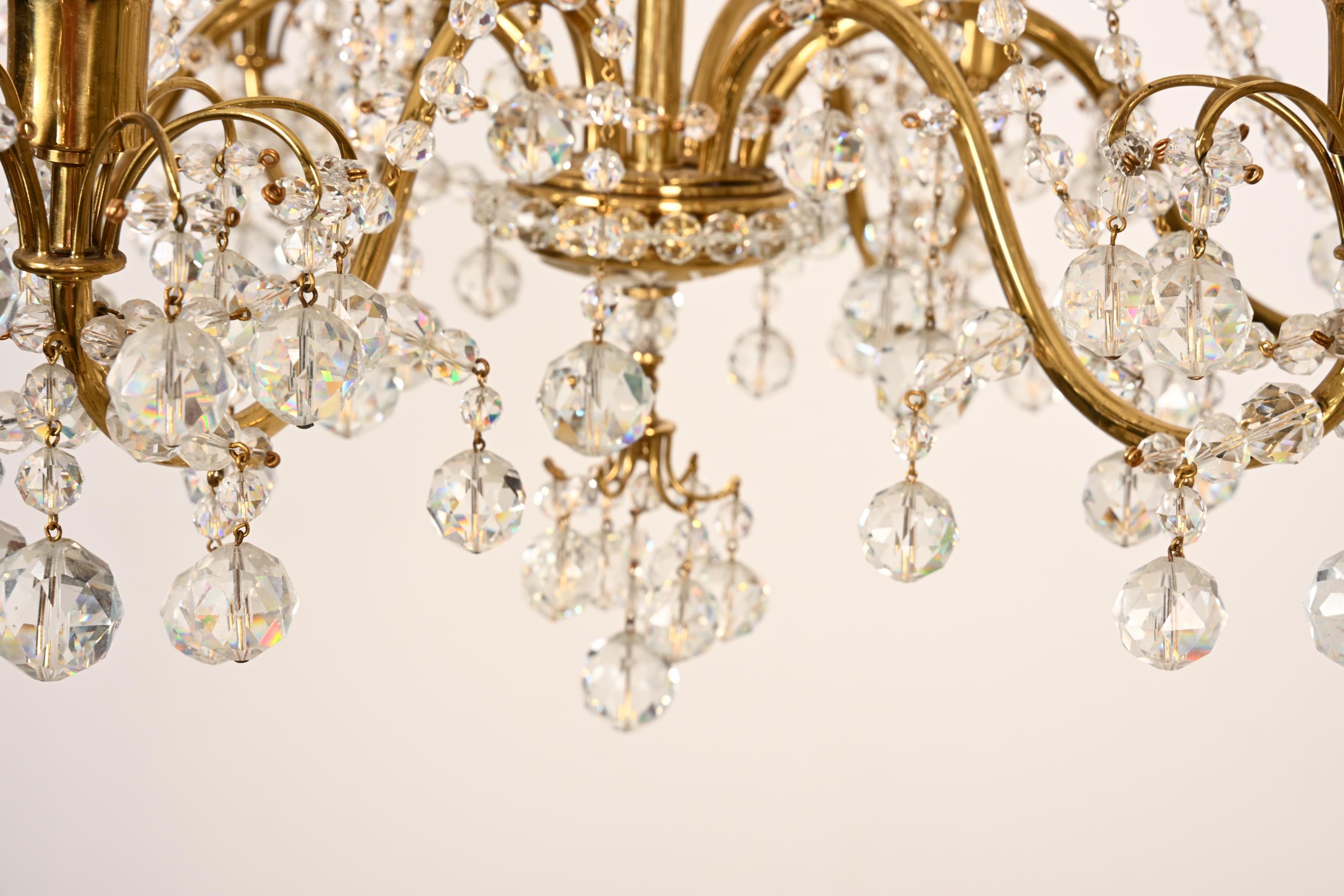 Brass Cat Crystal Chandelier by J.L Lobmeyr For Sale 3