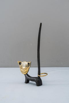 Brass Cat Figurine Pretzel Holder, Ring Holder Attributed to Richard Rohac