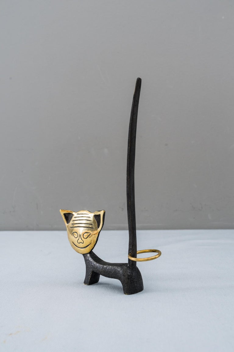 Brass Cat Figurine Pretzel Holder, Ring Holder Attributed to Richard ...