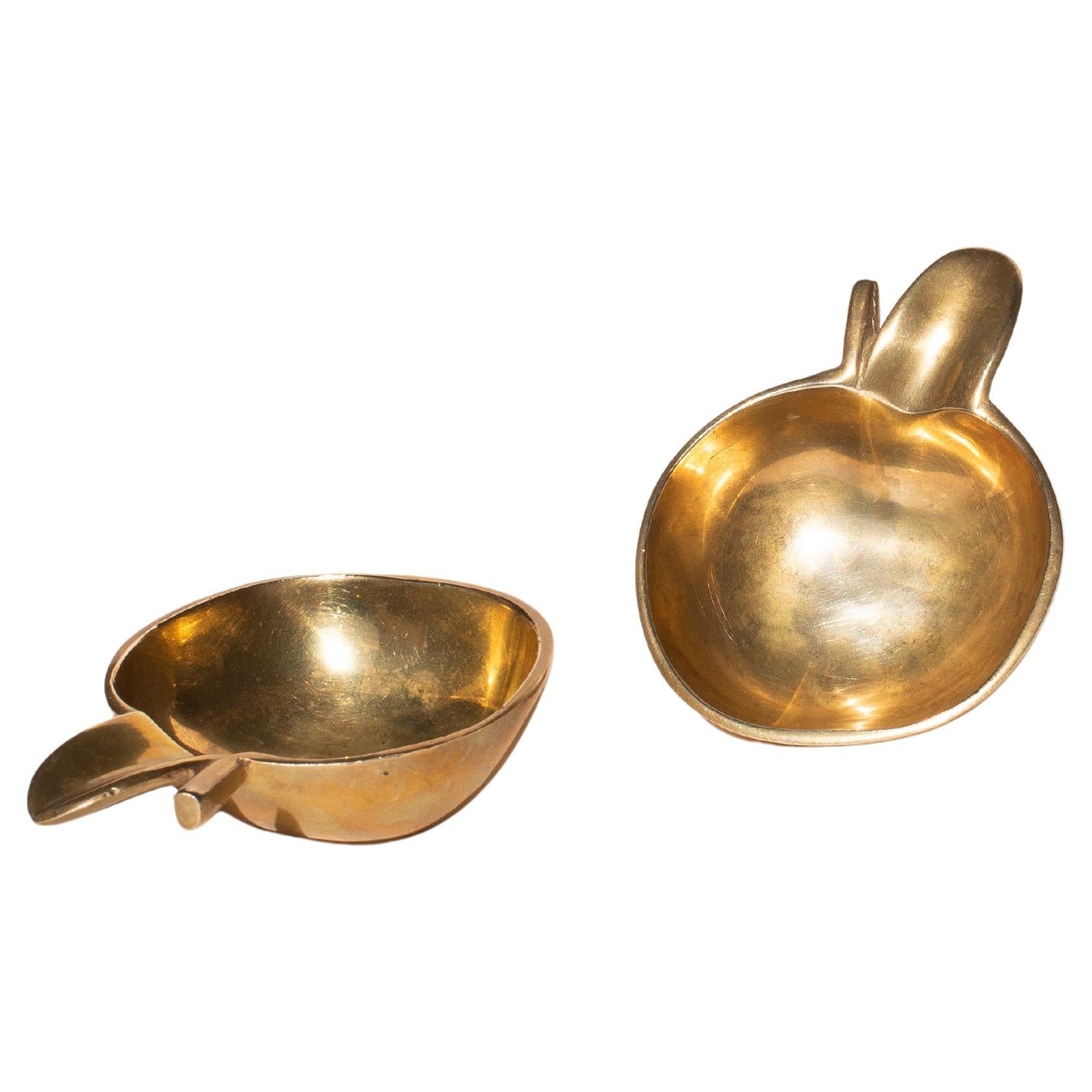 Brass Catchall Bowls - Set of 2 Apple Shaped Trinkets - France 1970s