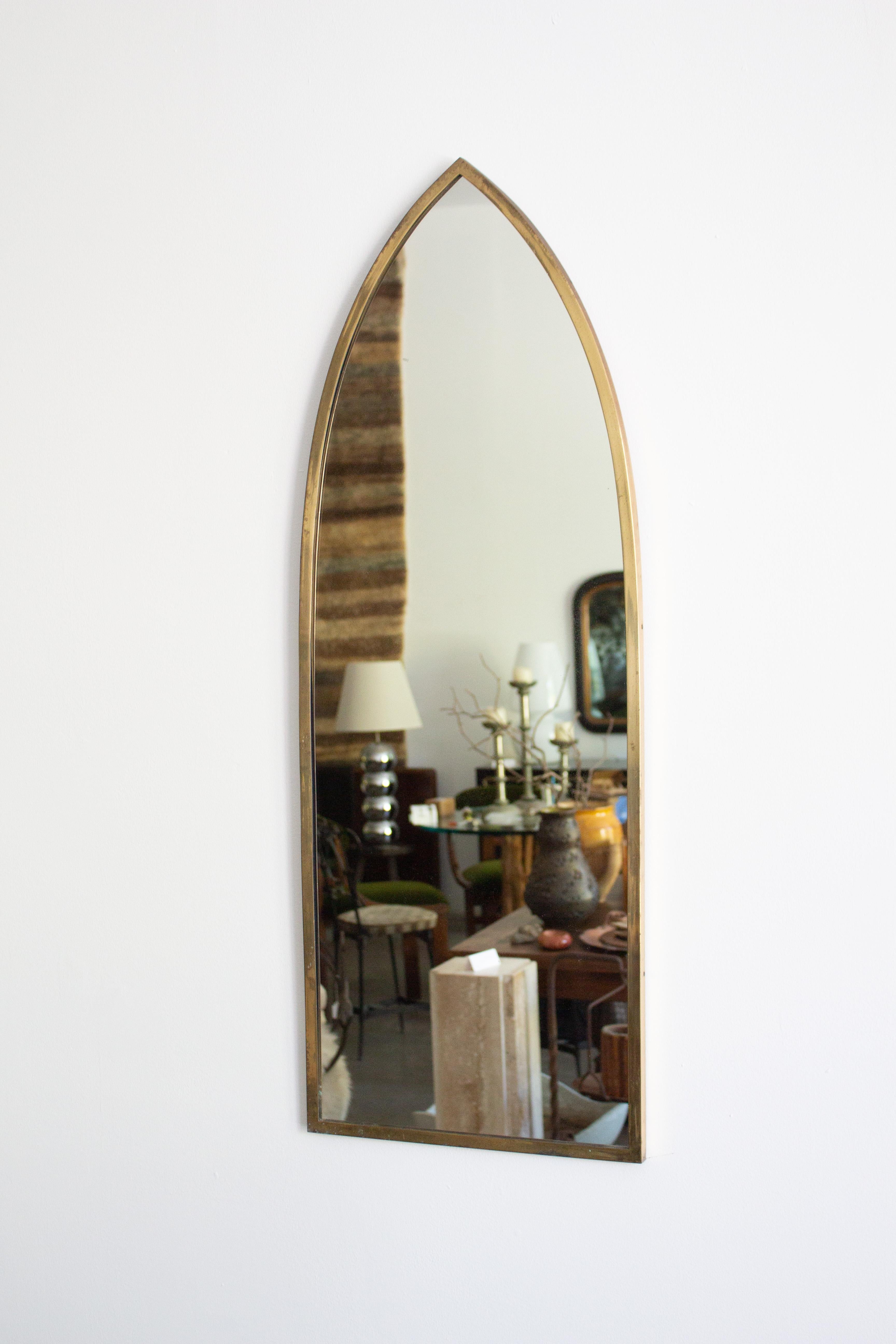 Mid-Century Modern Brass Cathedral Arch Mirror, Italy 1950s For Sale
