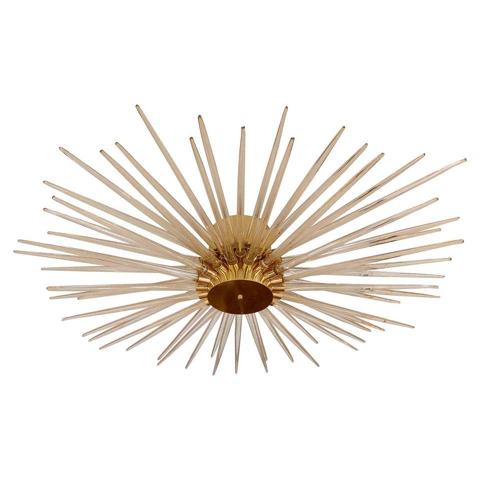 Brass Ceiling Fixture Featuring Multitudes of Gold Infused Glass Rays ...