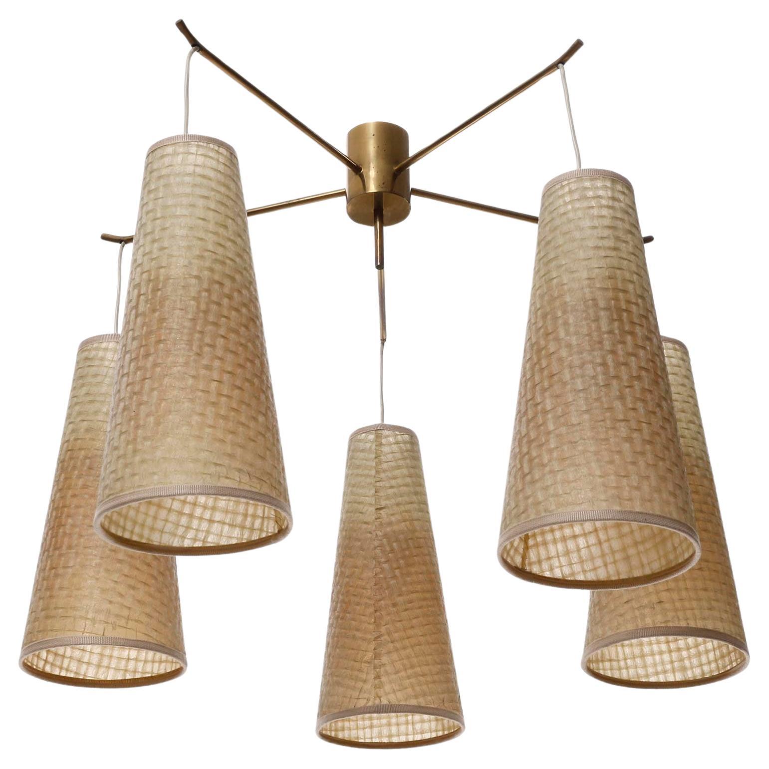 Brass Ceiling Flush Mount Light 'POLKA' by J.T. Kalmar, Braided Shades, 1960s For Sale