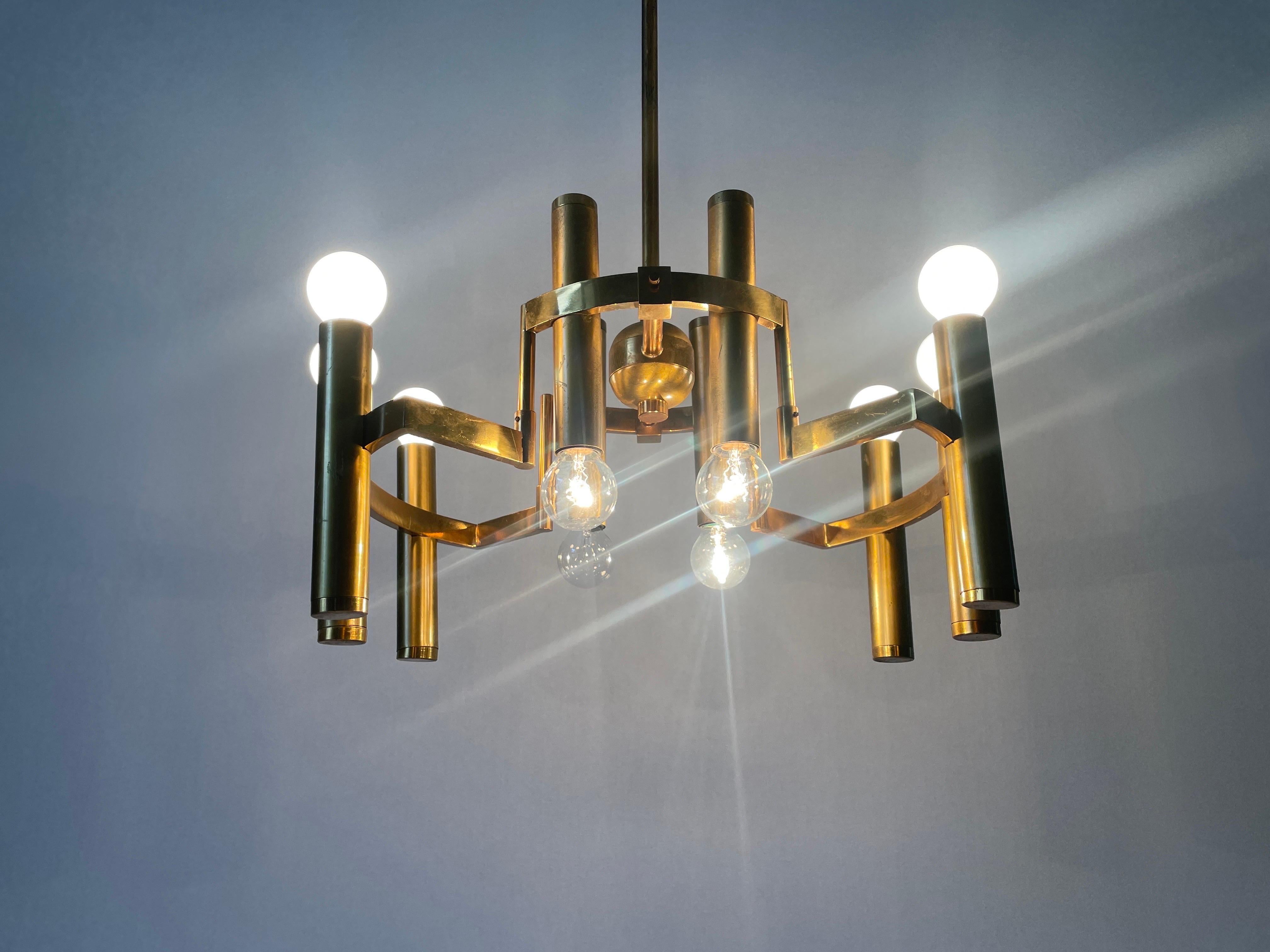 Lampada da soffitto in ottone di Gaetano Sciolari, anni '60, Italia in vendita 7