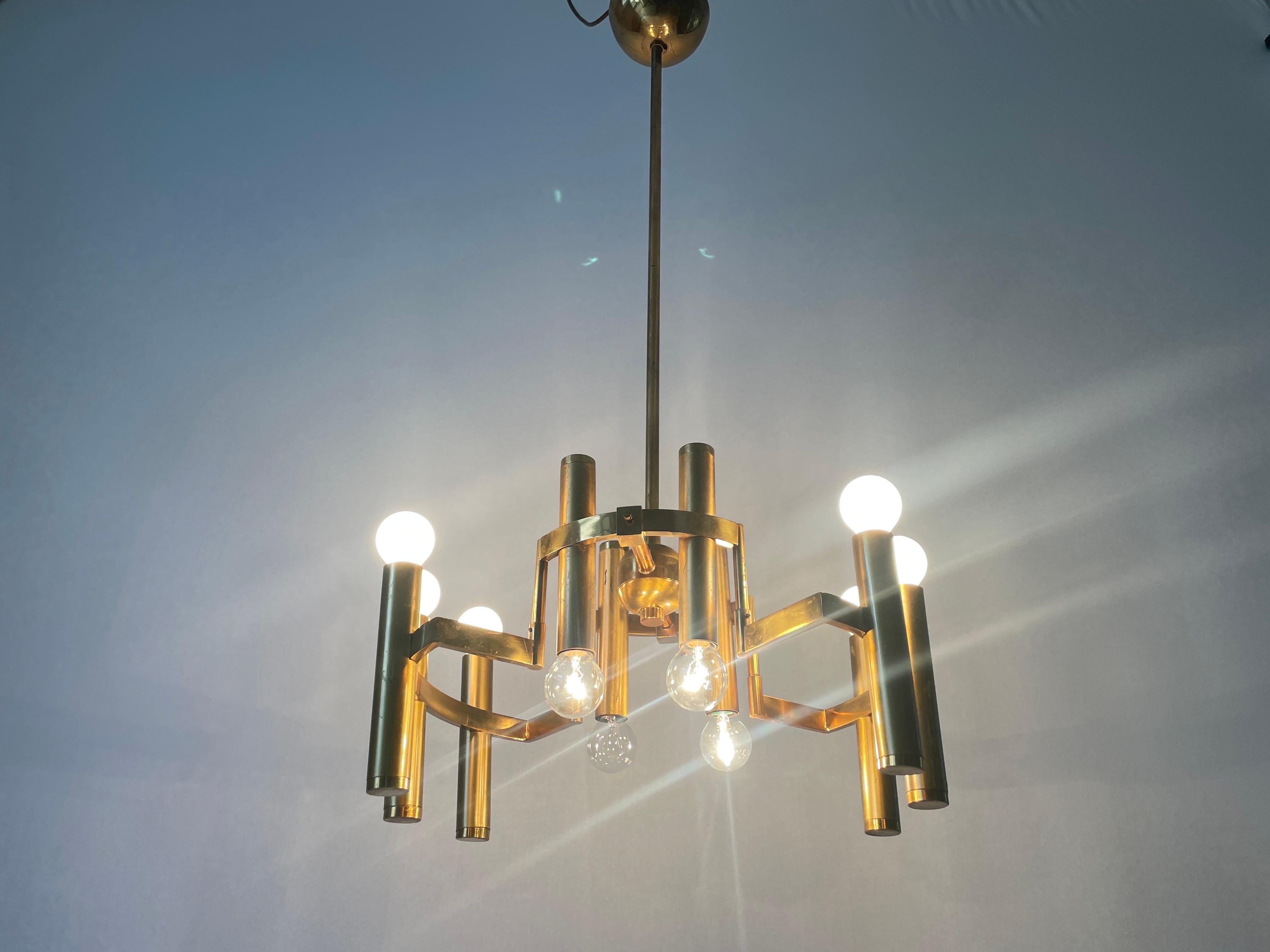 Lampada da soffitto in ottone di Gaetano Sciolari, anni '60, Italia in vendita 11