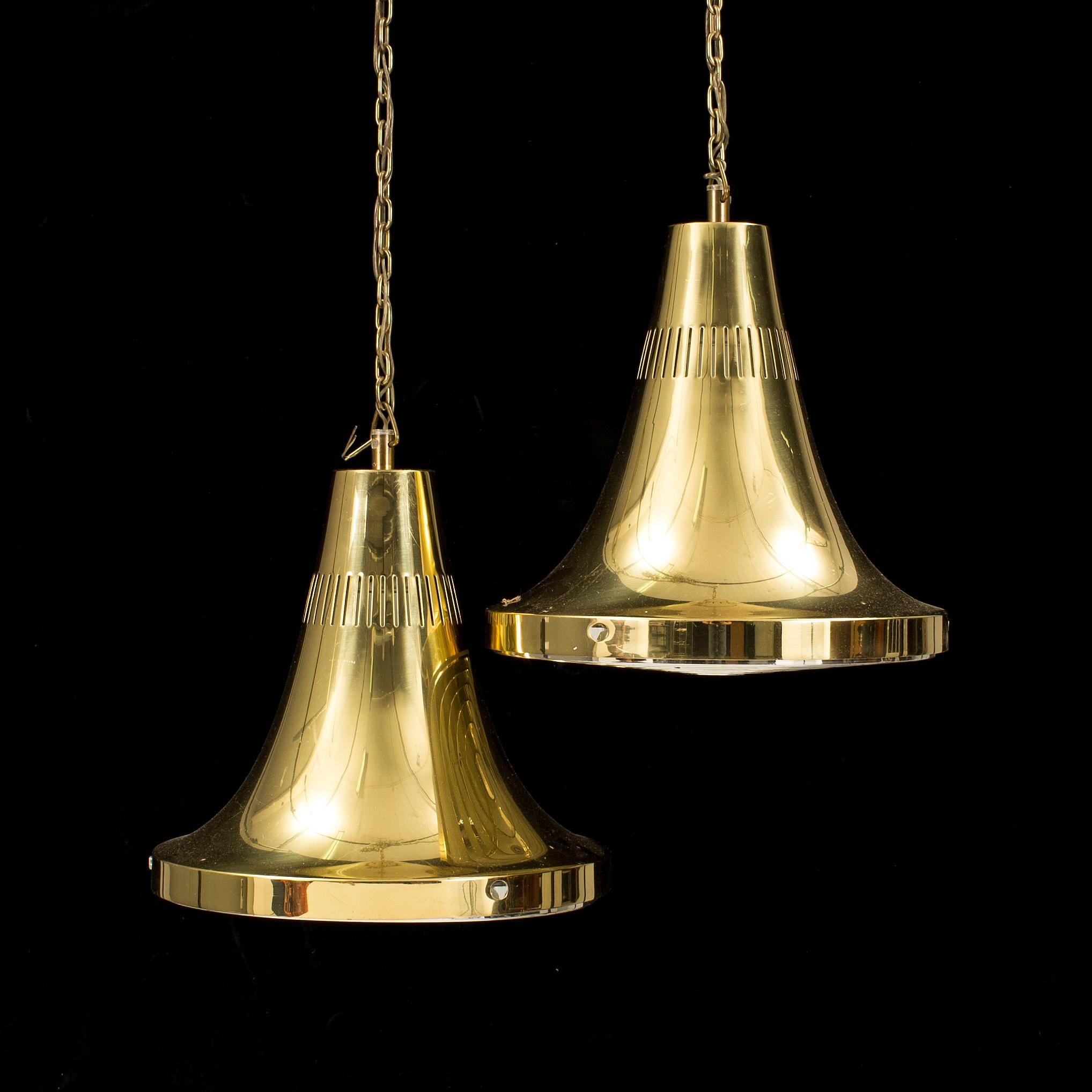 Scandinavian Modern Brass Ceiling Lamp by Hans Agne Jakobsson for Markaryd Sweden, 1960 For Sale